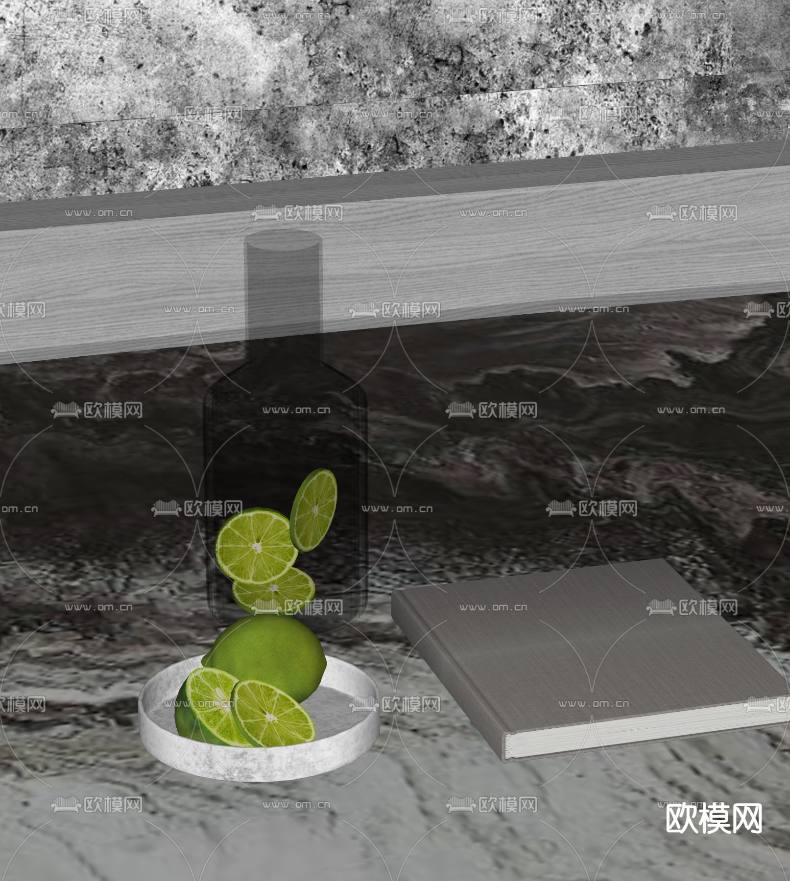 饮料 水杯 水果 书本 托盘 摆件su模型下载（渲染图2）