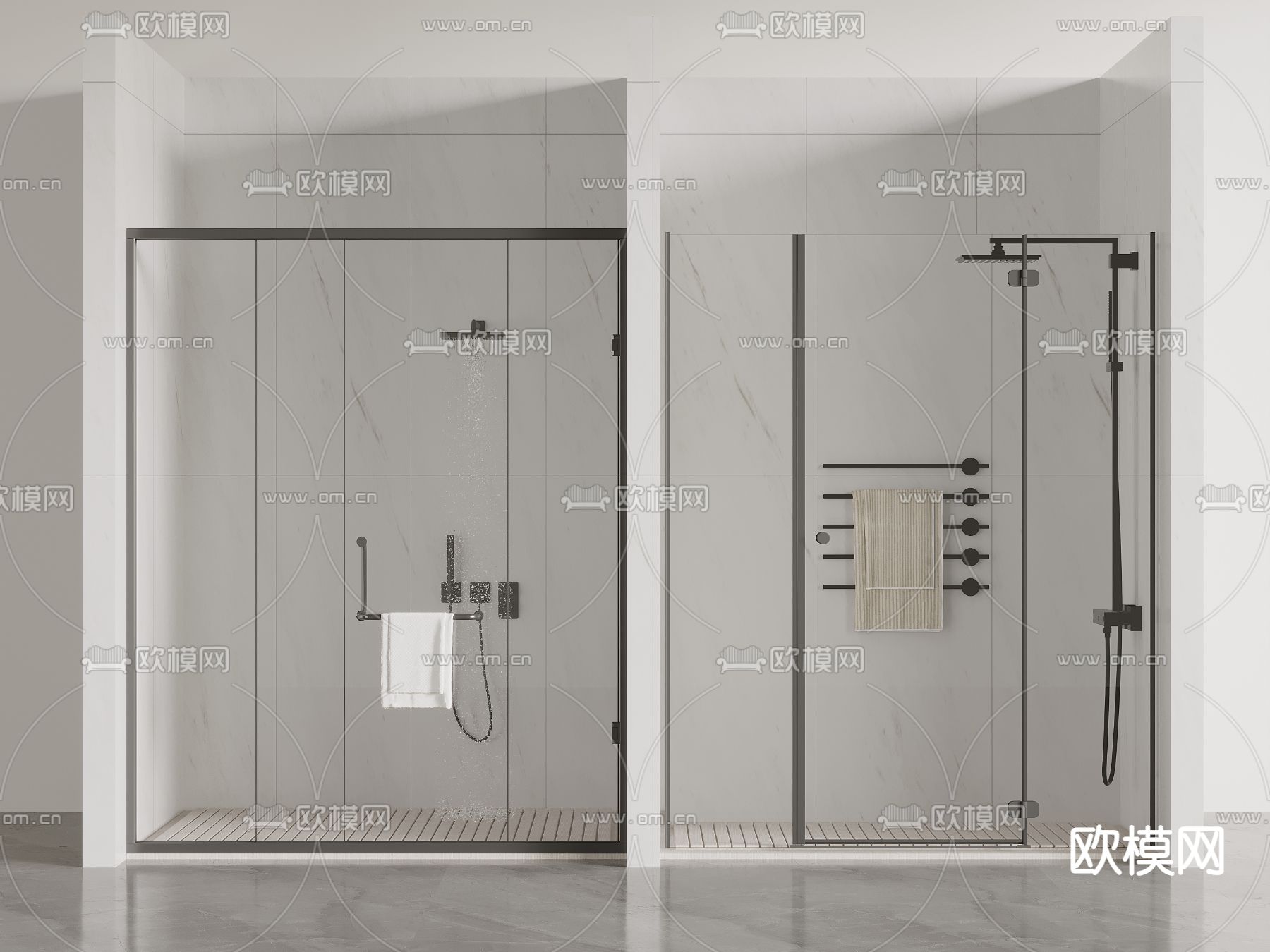 淋浴房 隔断花洒su模型下载（渲染图2）
