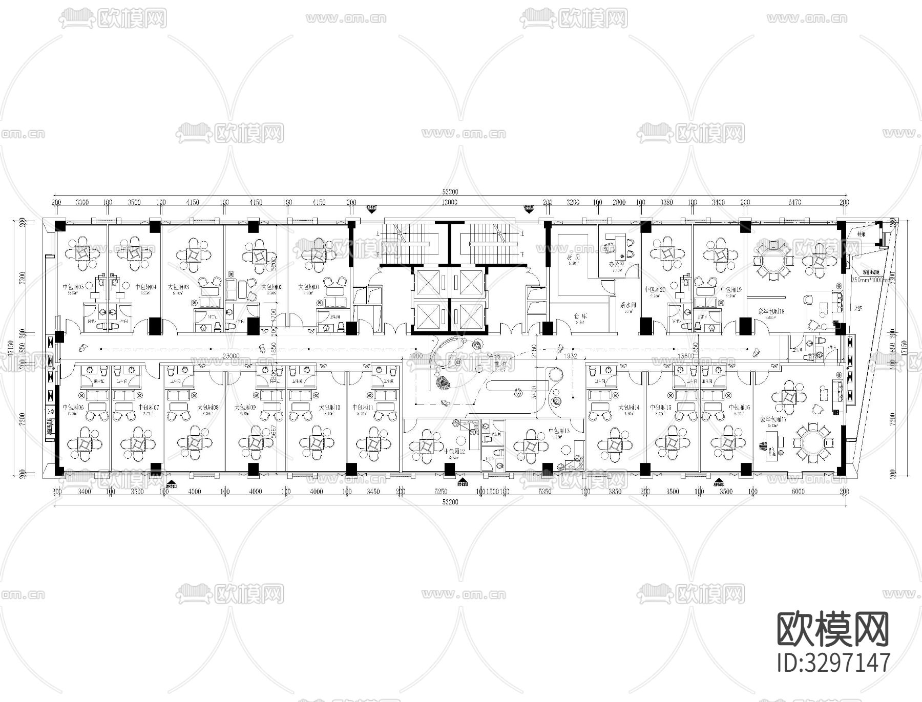 10套棋牌室cad平面图下载（渲染图4）