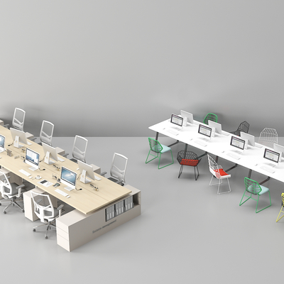  卡位办公桌椅 职员桌su模型 
