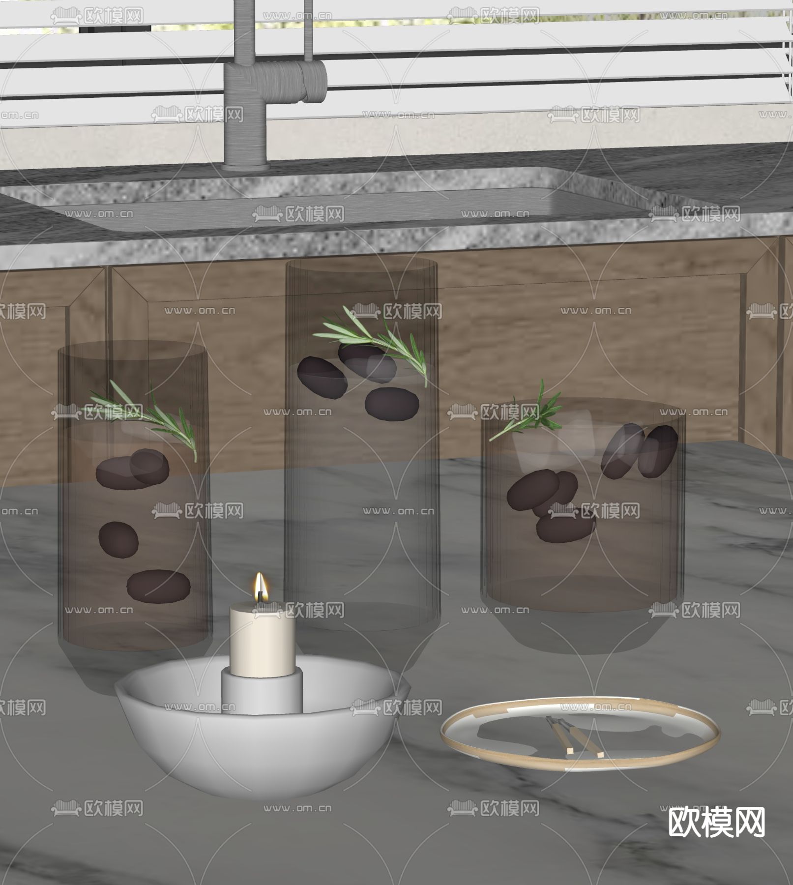 饮料 蜡烛 水杯su模型下载（渲染图2）