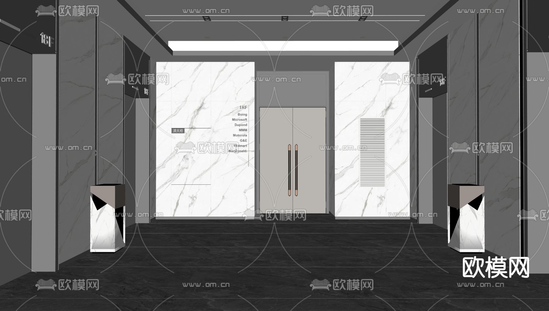 现代电梯间 电梯大厅su模型下载（渲染图1）