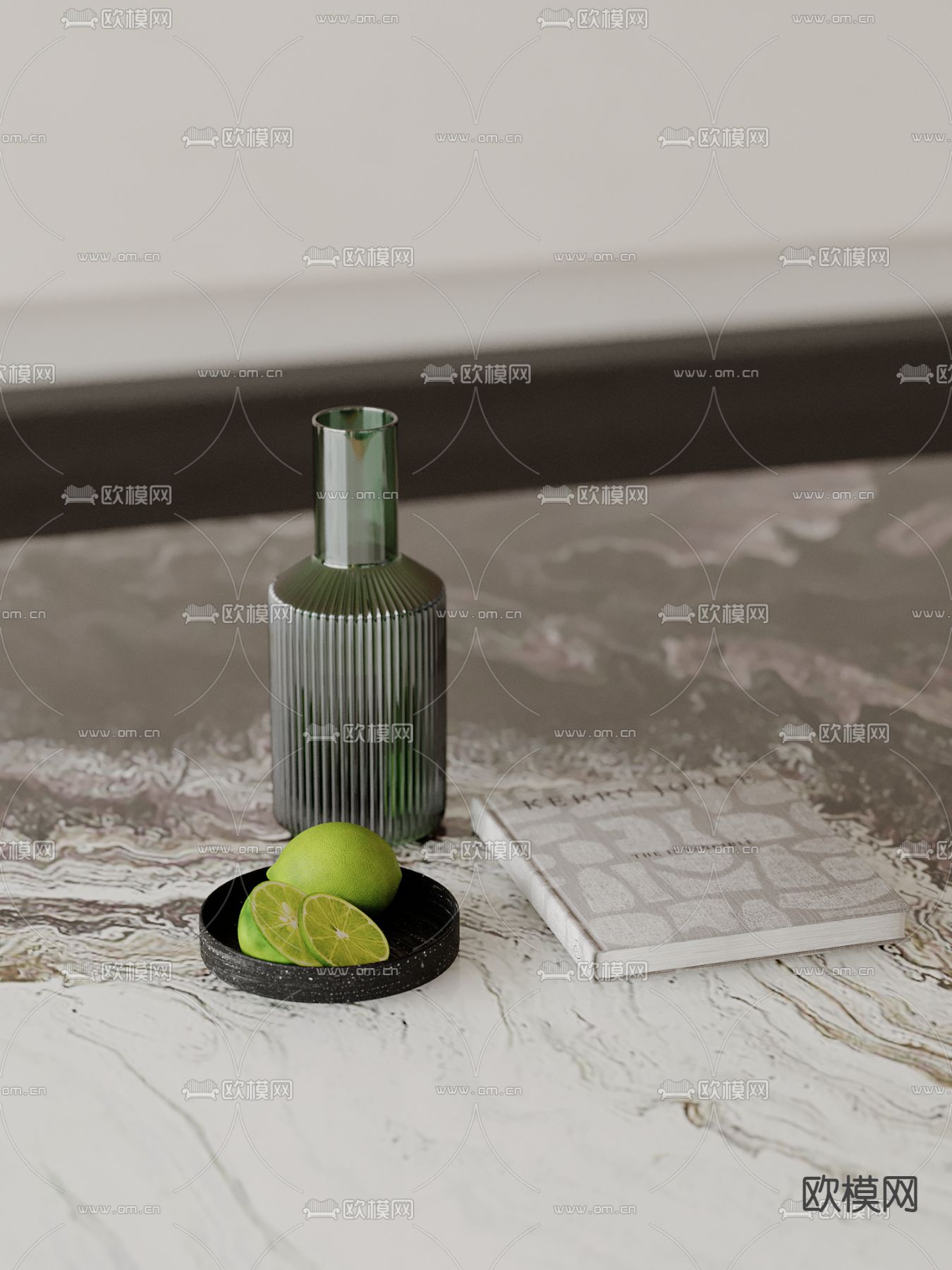 饮料 水杯 水果 书本 托盘 摆件su模型下载（渲染图1）