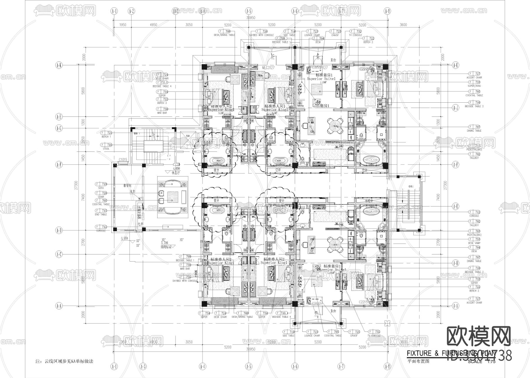 度假民宿别墅酒店cad施工图下载（渲染图1）