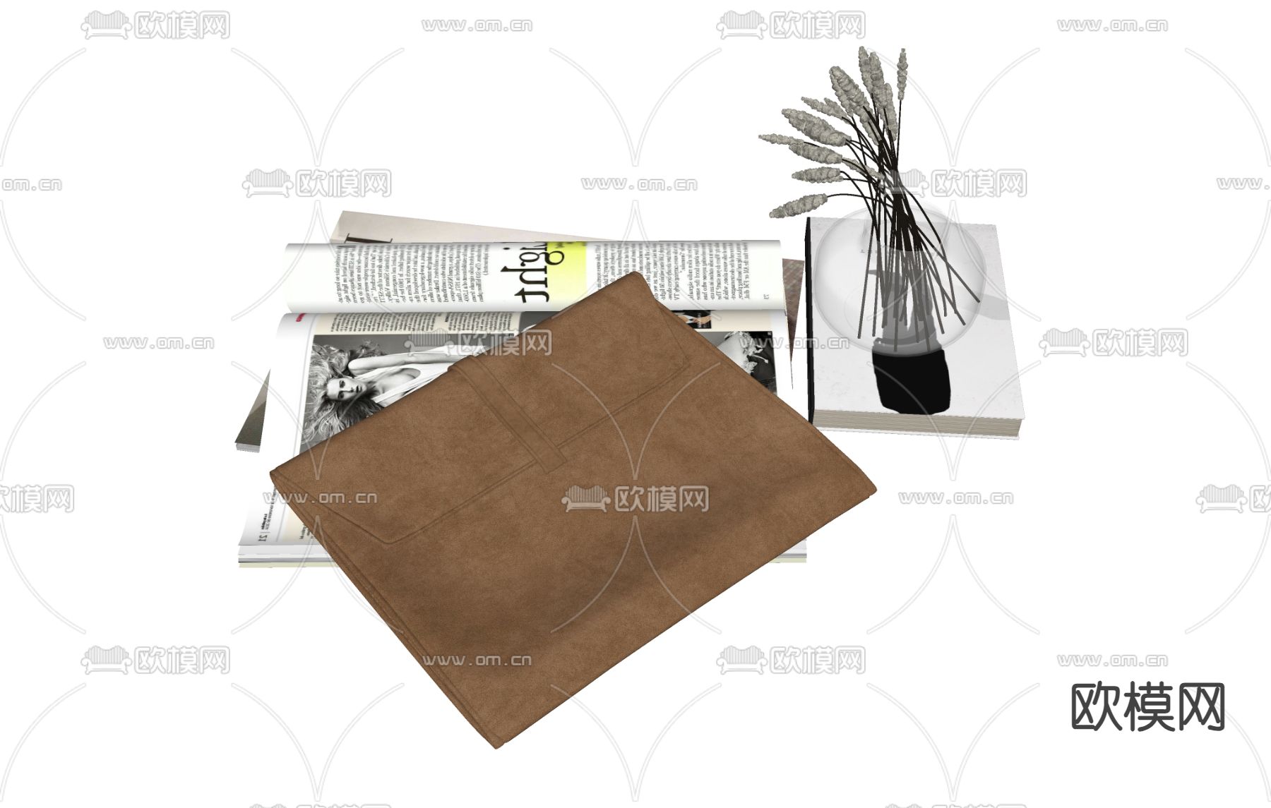 公文包 皮革包 报纸书本su模型下载（渲染图1）