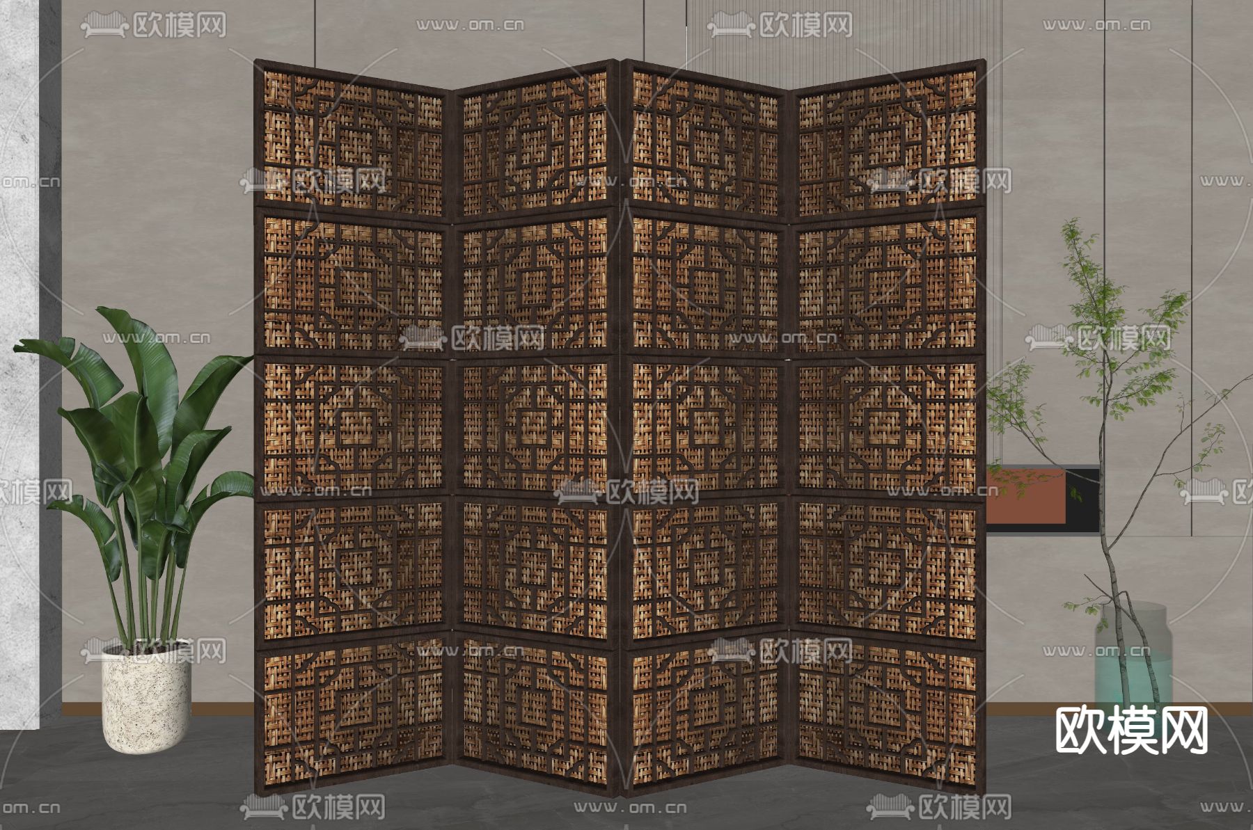 新中式屏风 隔断su模型下载（渲染图1）