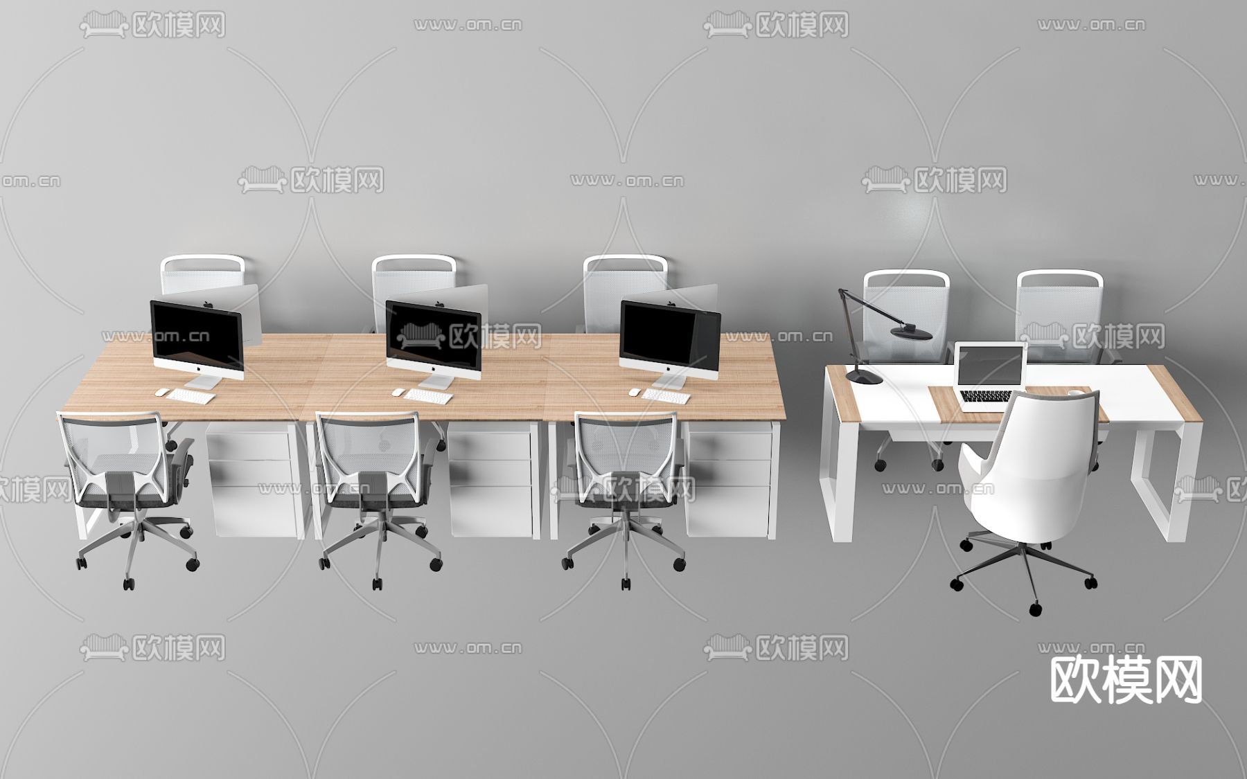 卡位办公桌椅 职员桌su模型下载（渲染图2）