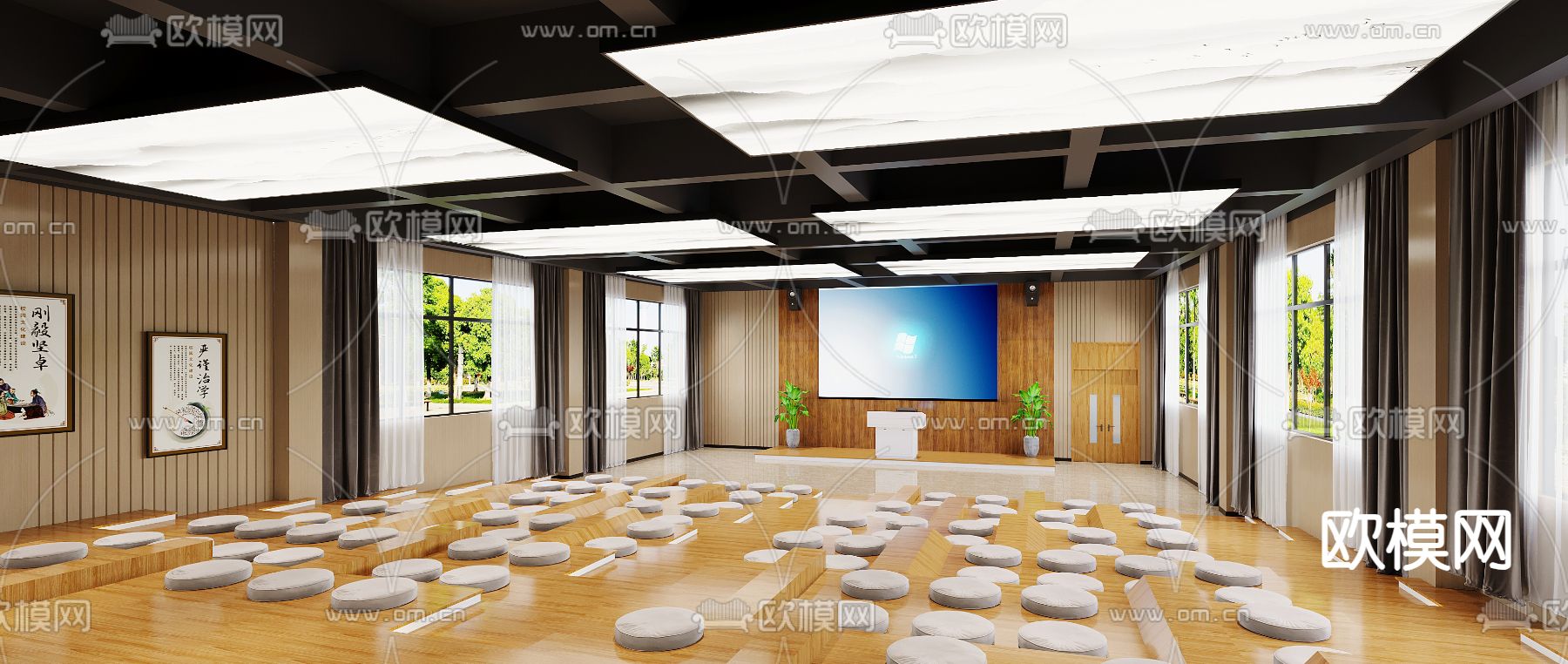 新中式学校 阶梯教室3d模型下载（渲染图1）