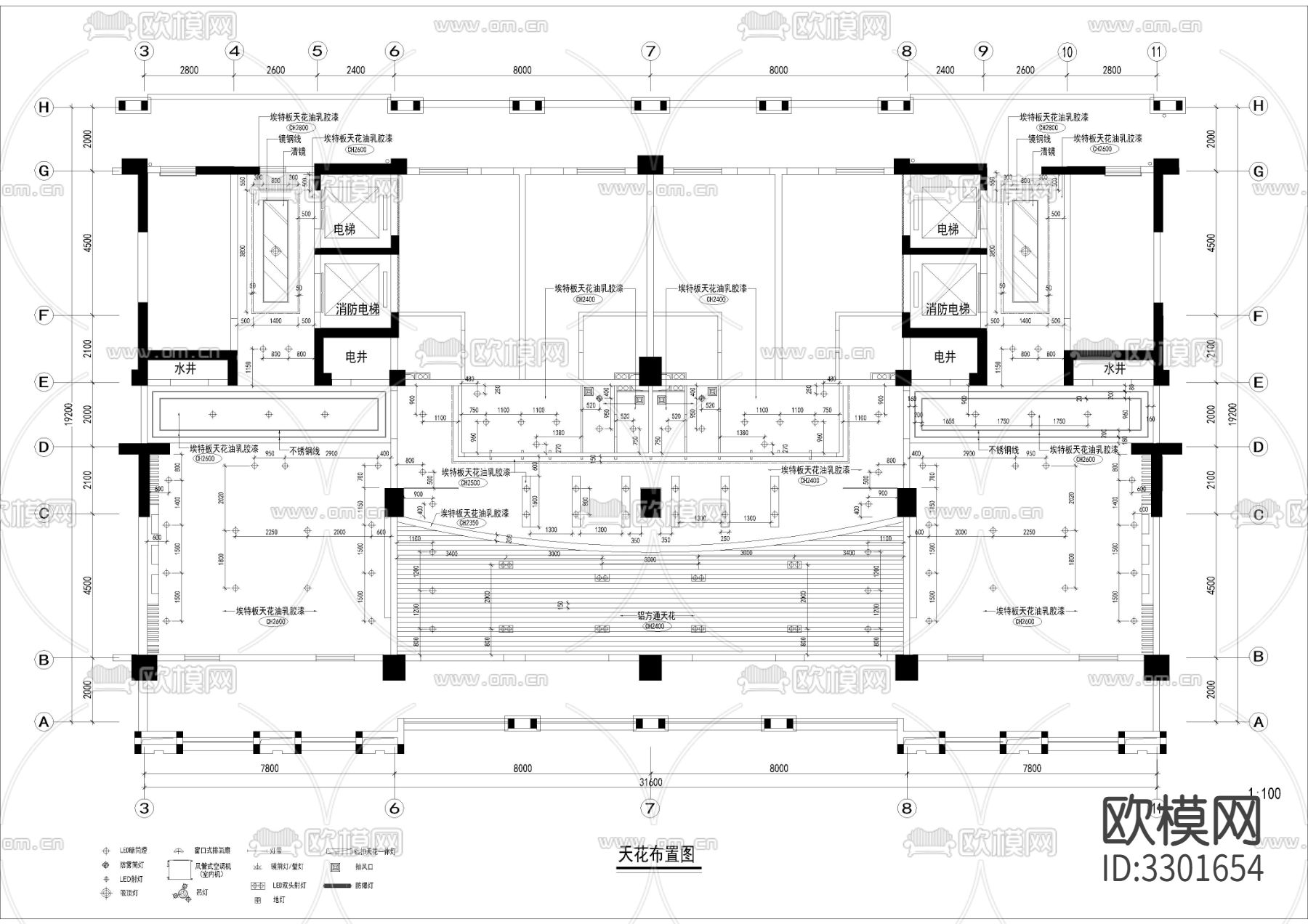 650㎡健身房 健身中心cad施工图下载（渲染图2）