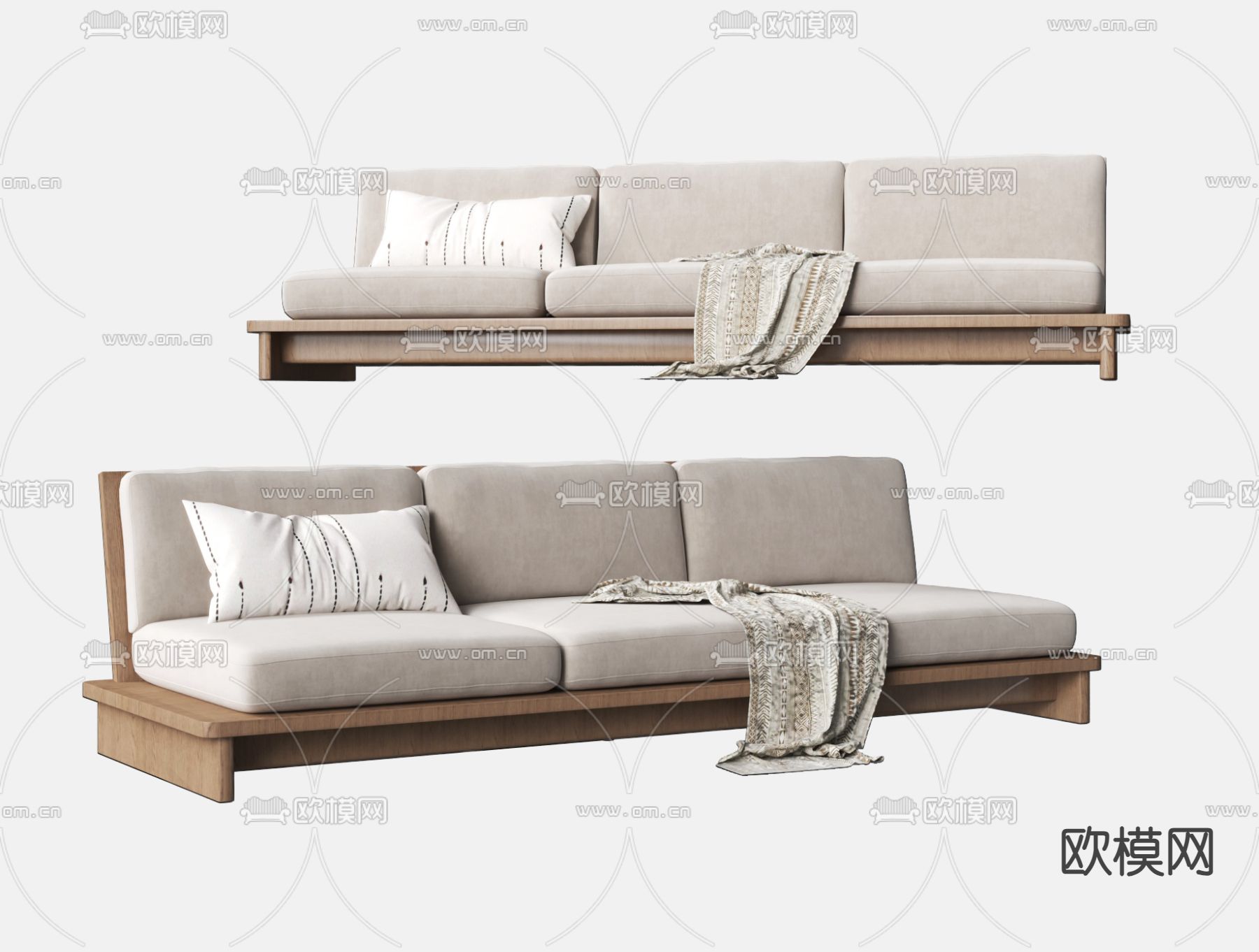 侘寂风多人沙发su模型下载（渲染图2）