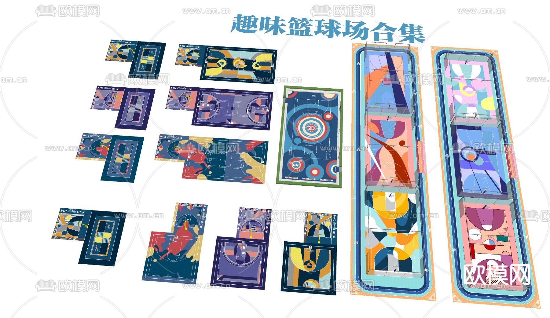 户外篮球场 创意球场 羽毛球场 足球场 乒乓球场su模型下载