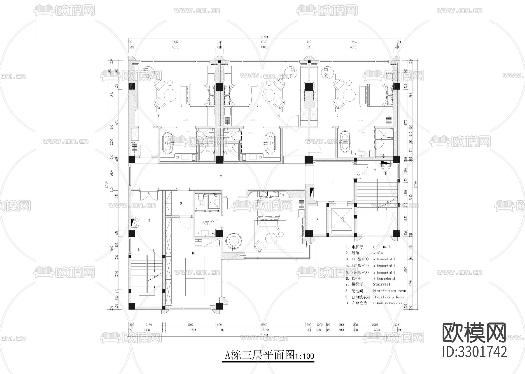 高端民宿酒店cad施工图下载（渲染图2）