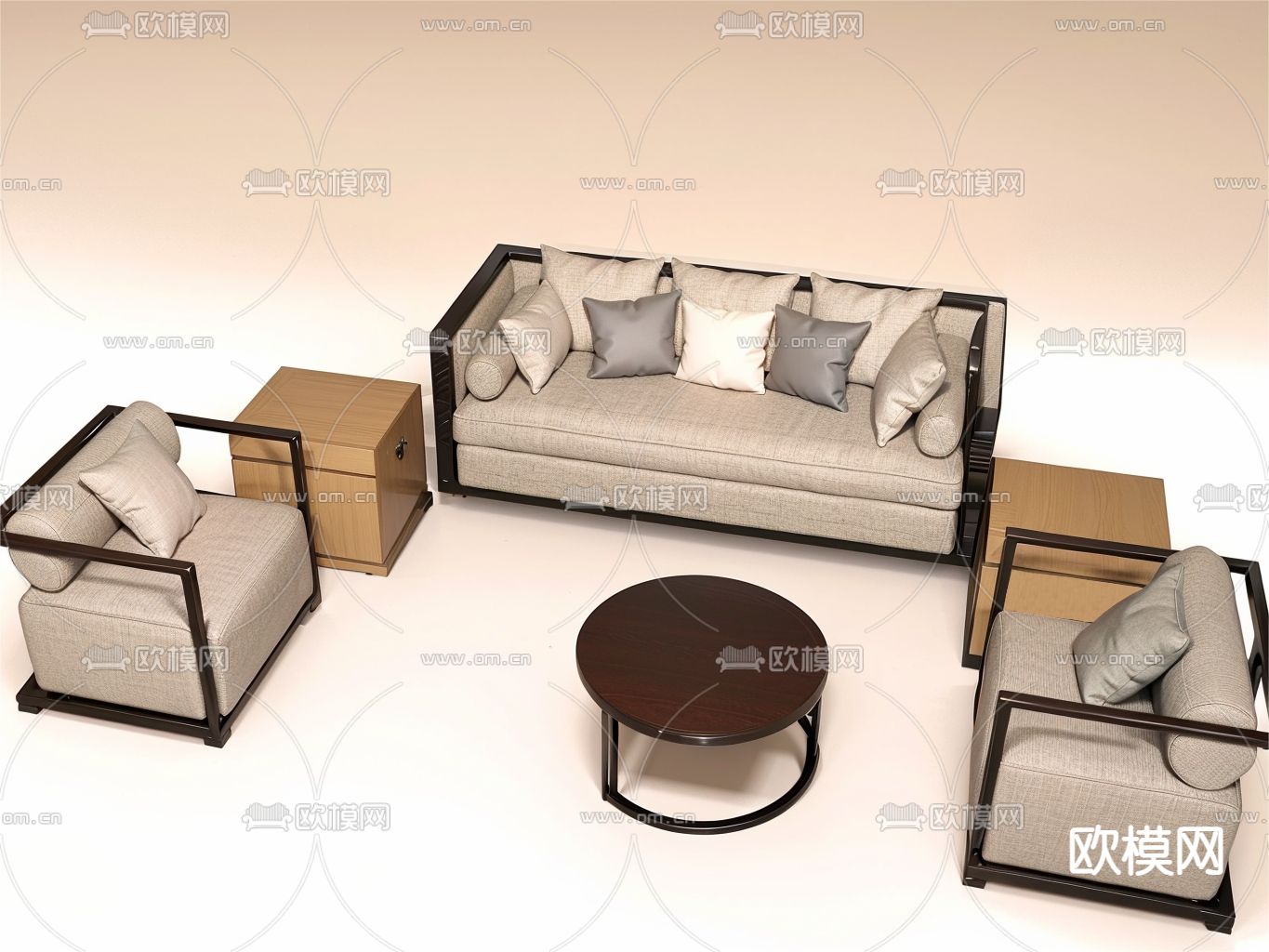 新中式沙发 组合沙发su模型下载（渲染图2）