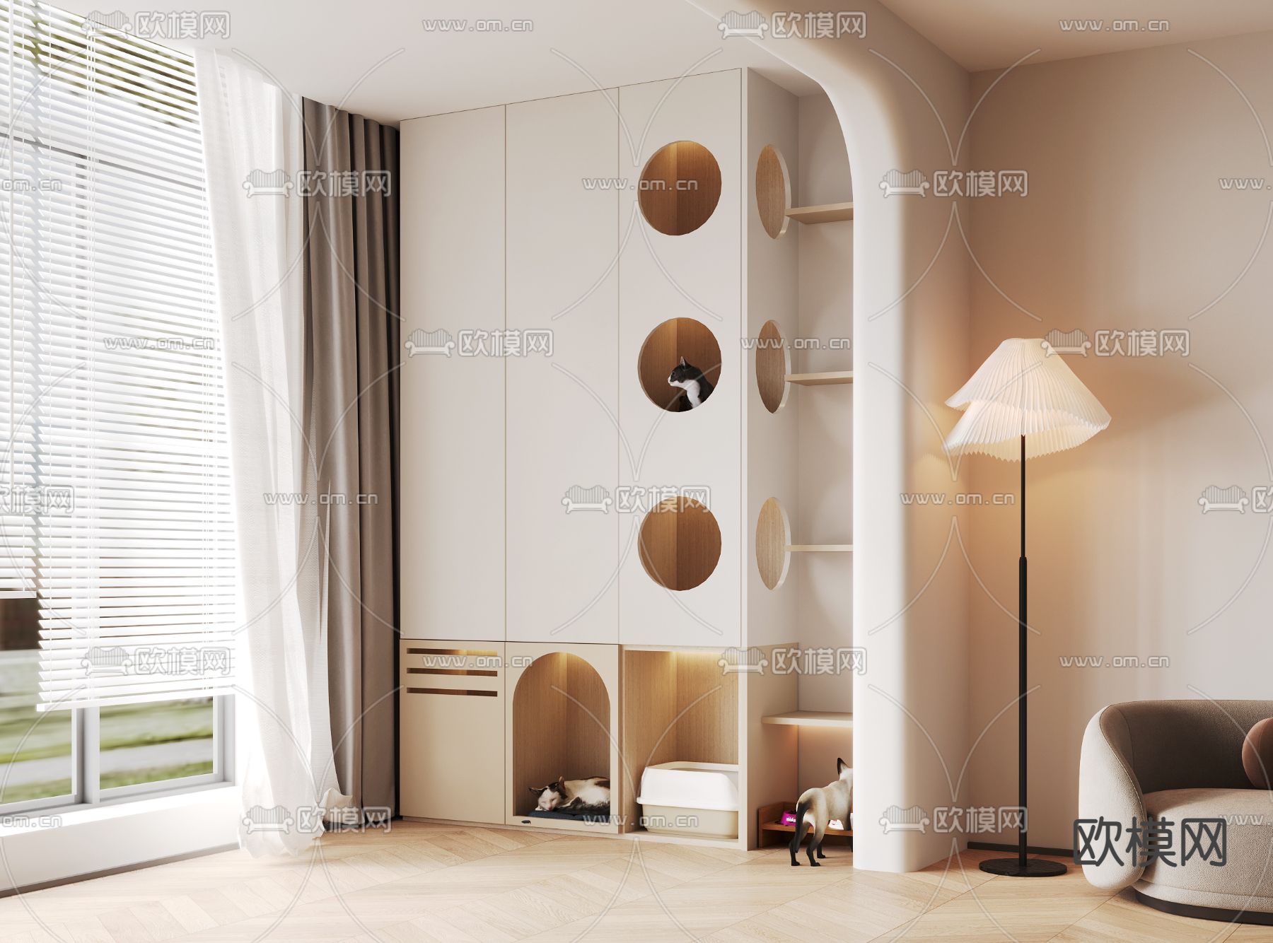 现代猫爬架 猫窝3d模型下载