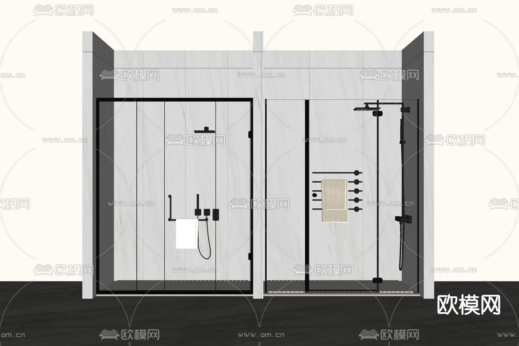 淋浴房 隔断花洒su模型下载（渲染图1）