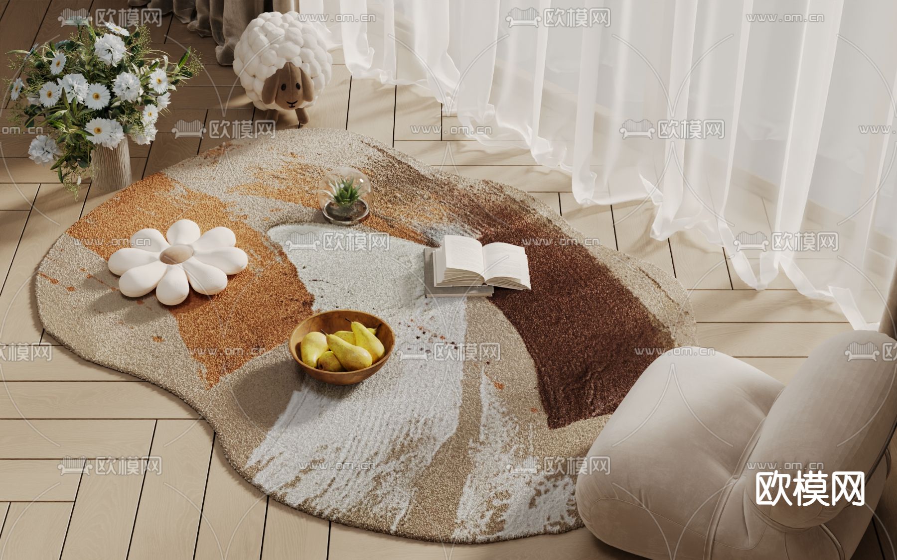 奶油风地毯su模型下载（渲染图2）