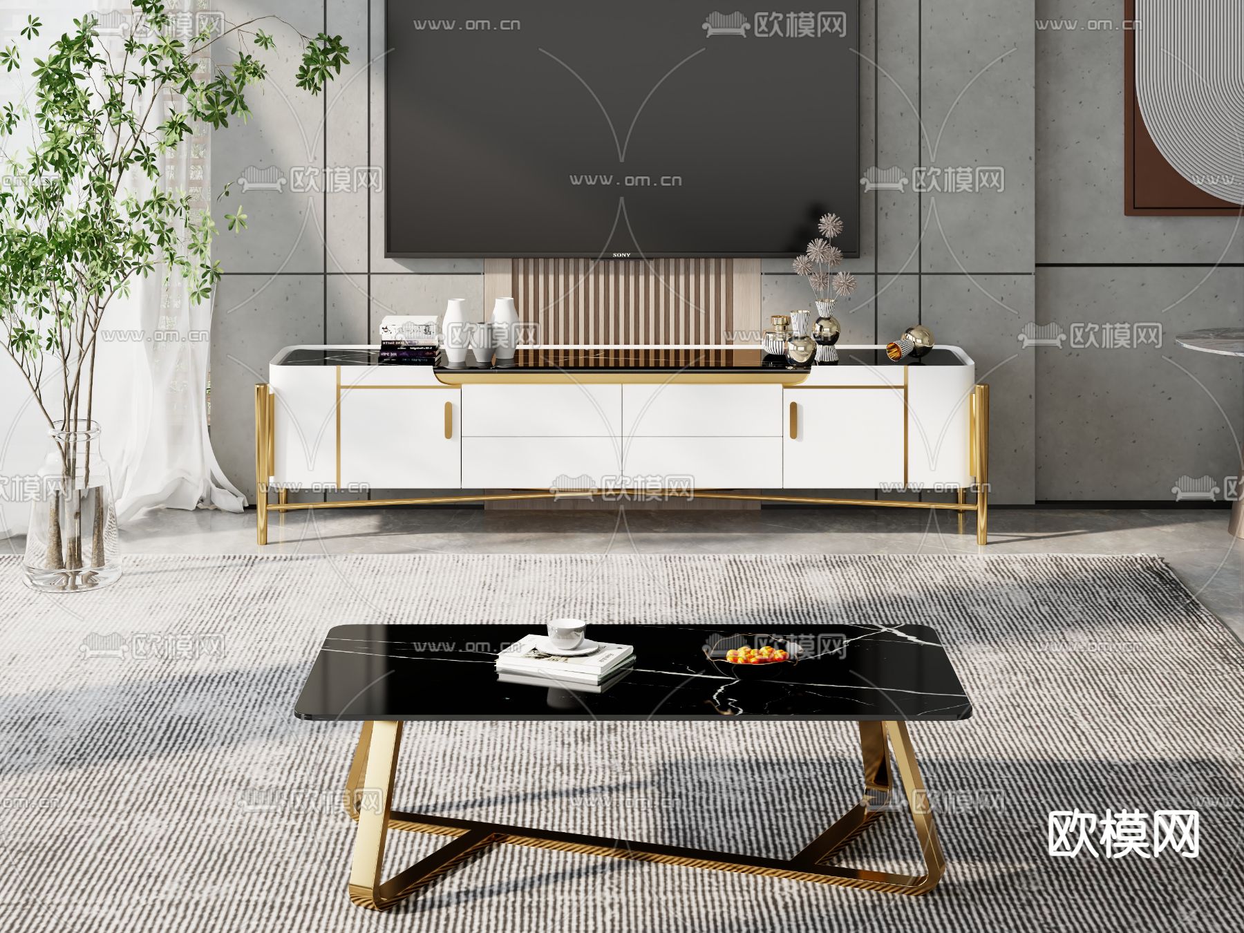 轻奢电视柜3d模型下载