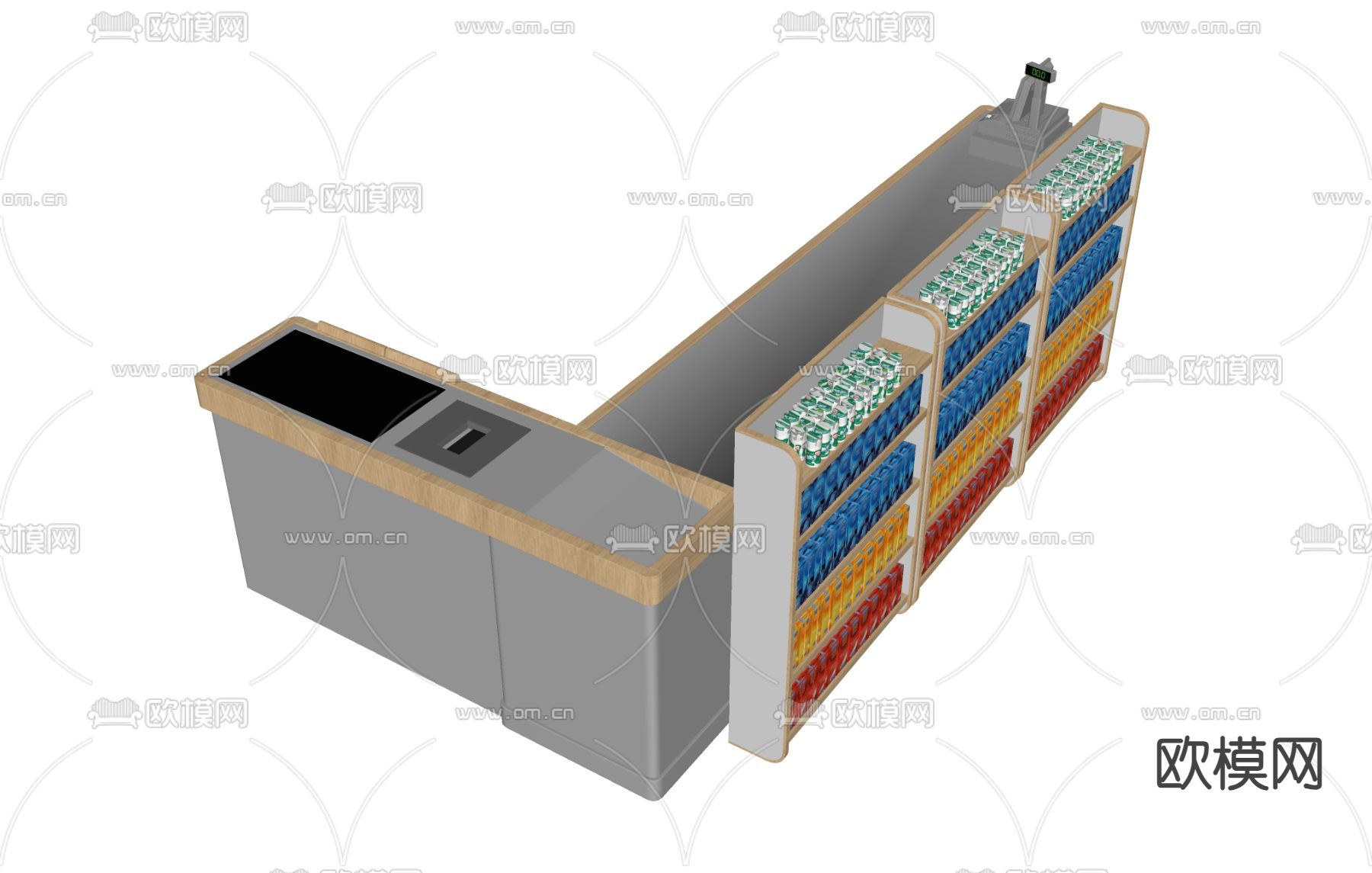 超市收银台 口香糖货架su模型下载（渲染图2）