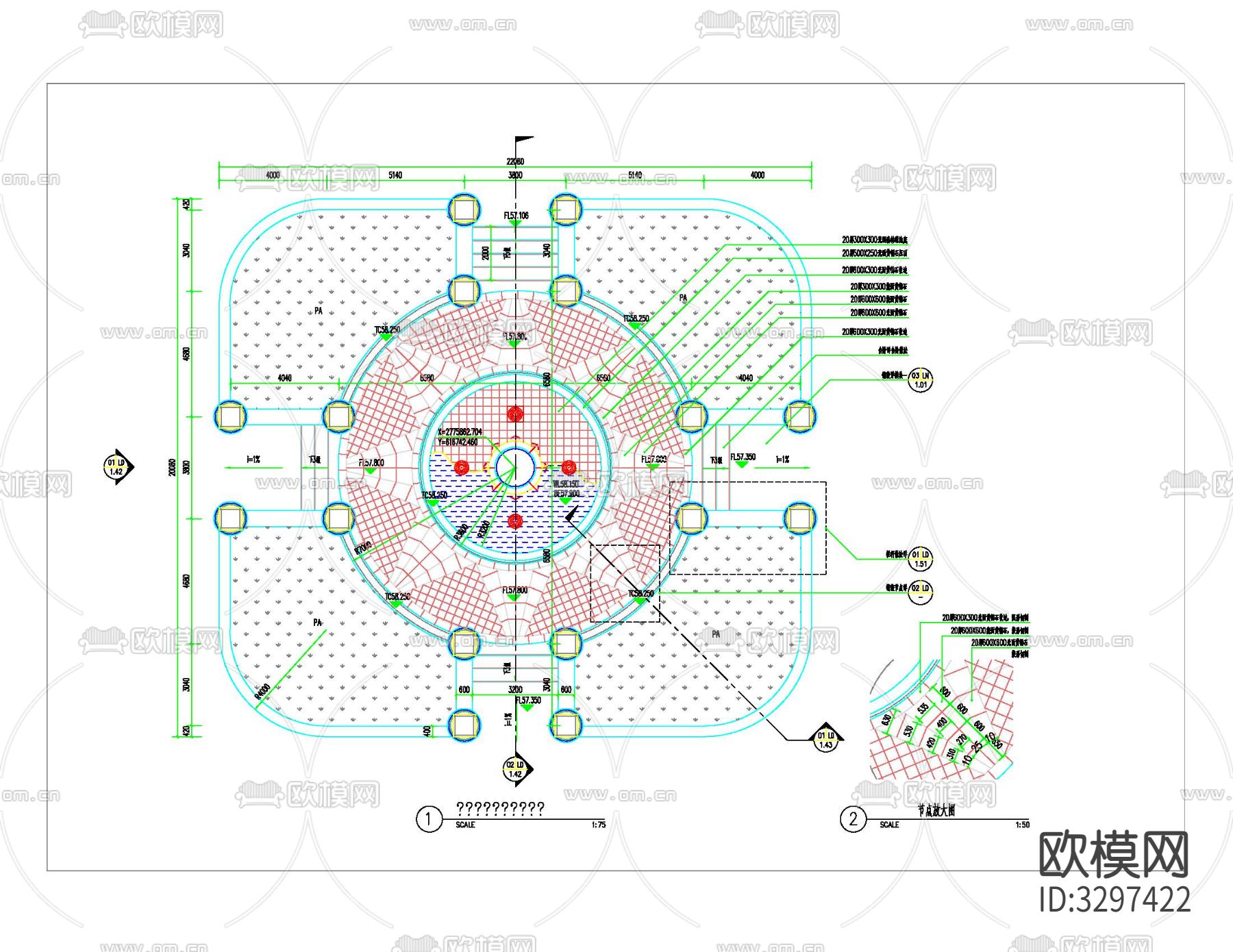 主题雕塑详图 节点平面图下载（渲染图4）