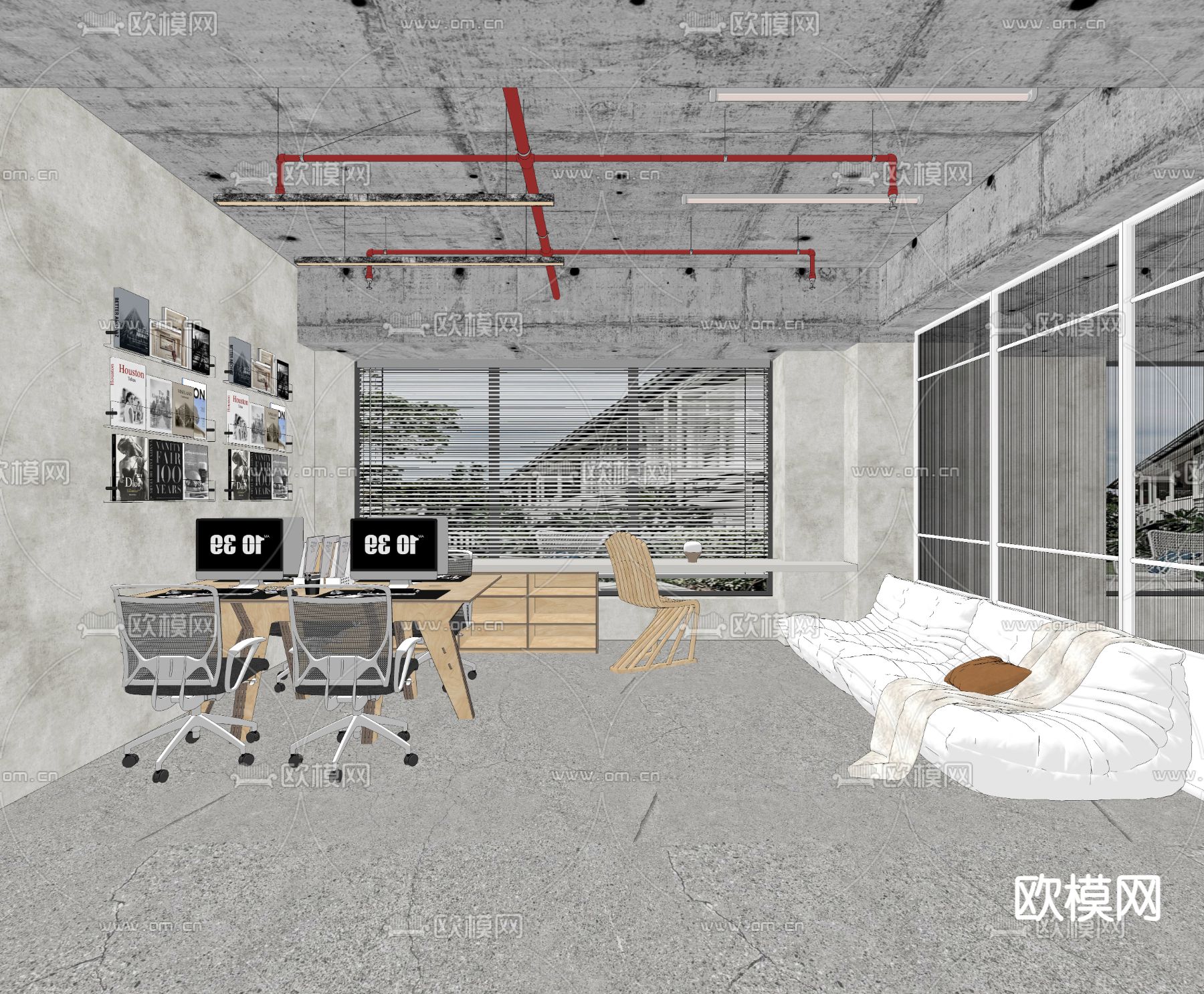 工业风办公室su模型下载（渲染图1）