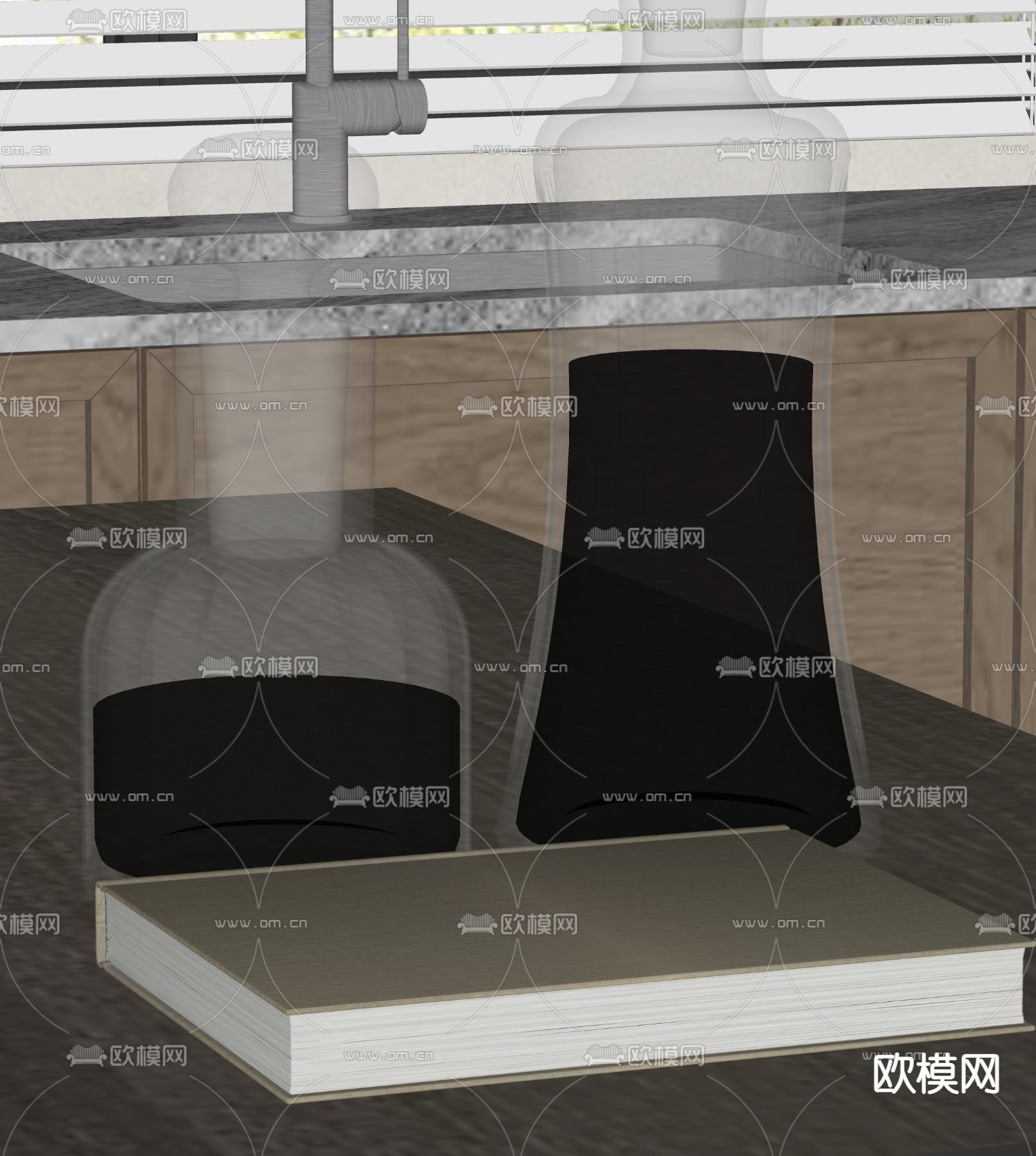 酒水 酒杯 酒瓶 书籍摆件su模型下载（渲染图1）