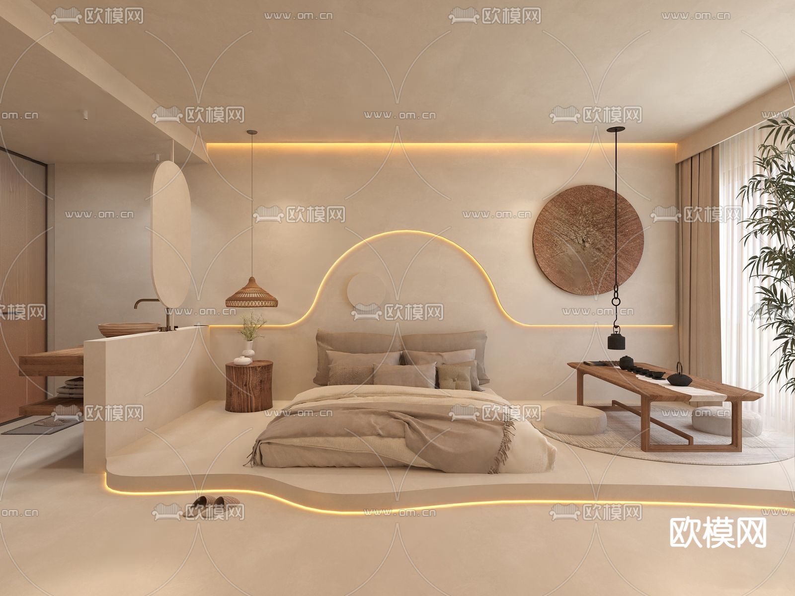 侘寂风民宿 客房3d模型下载