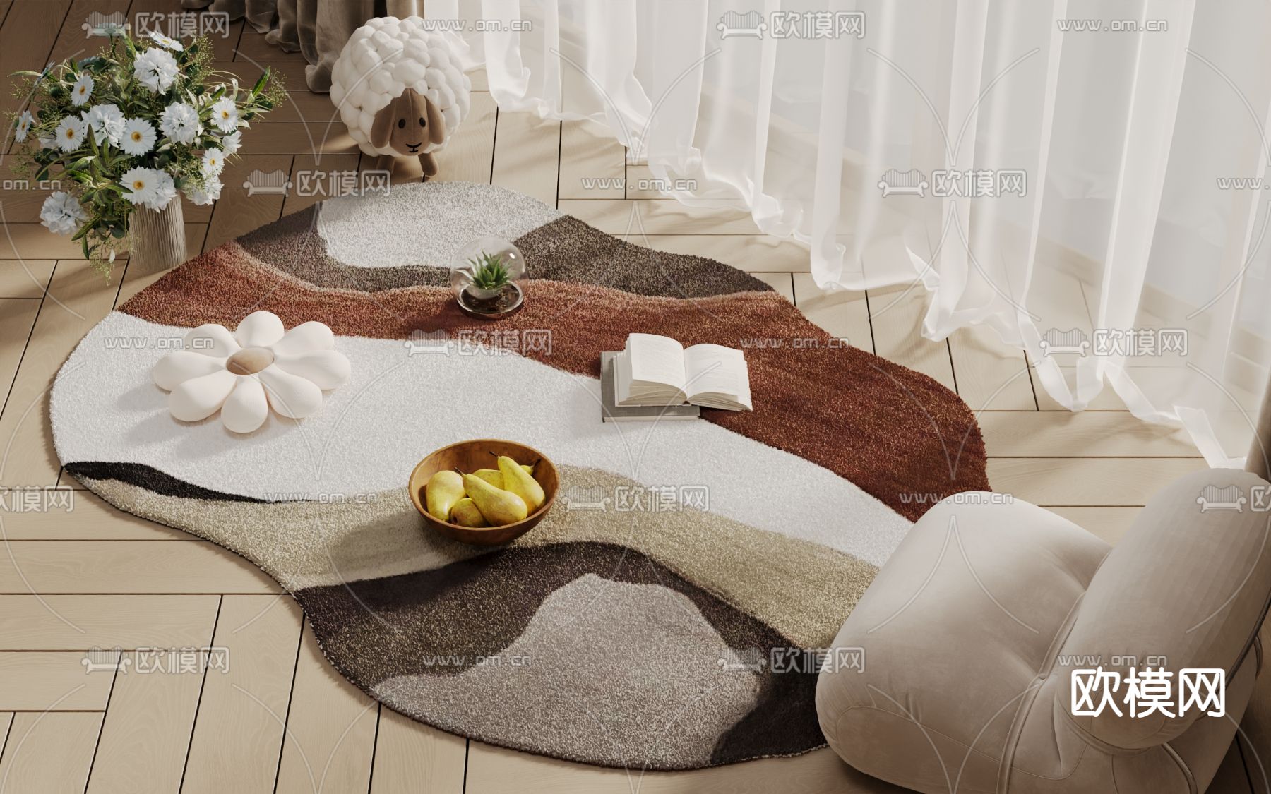 奶油风地毯su模型下载（渲染图2）