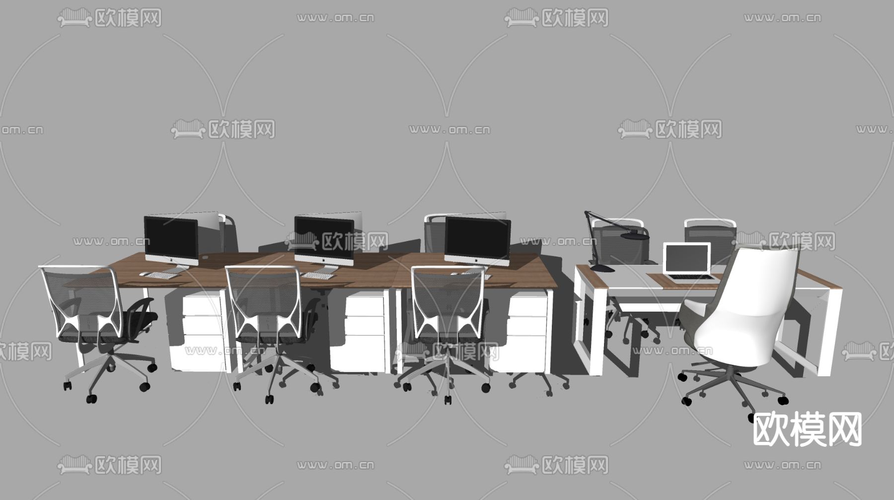 卡位办公桌椅 职员桌su模型下载（渲染图1）