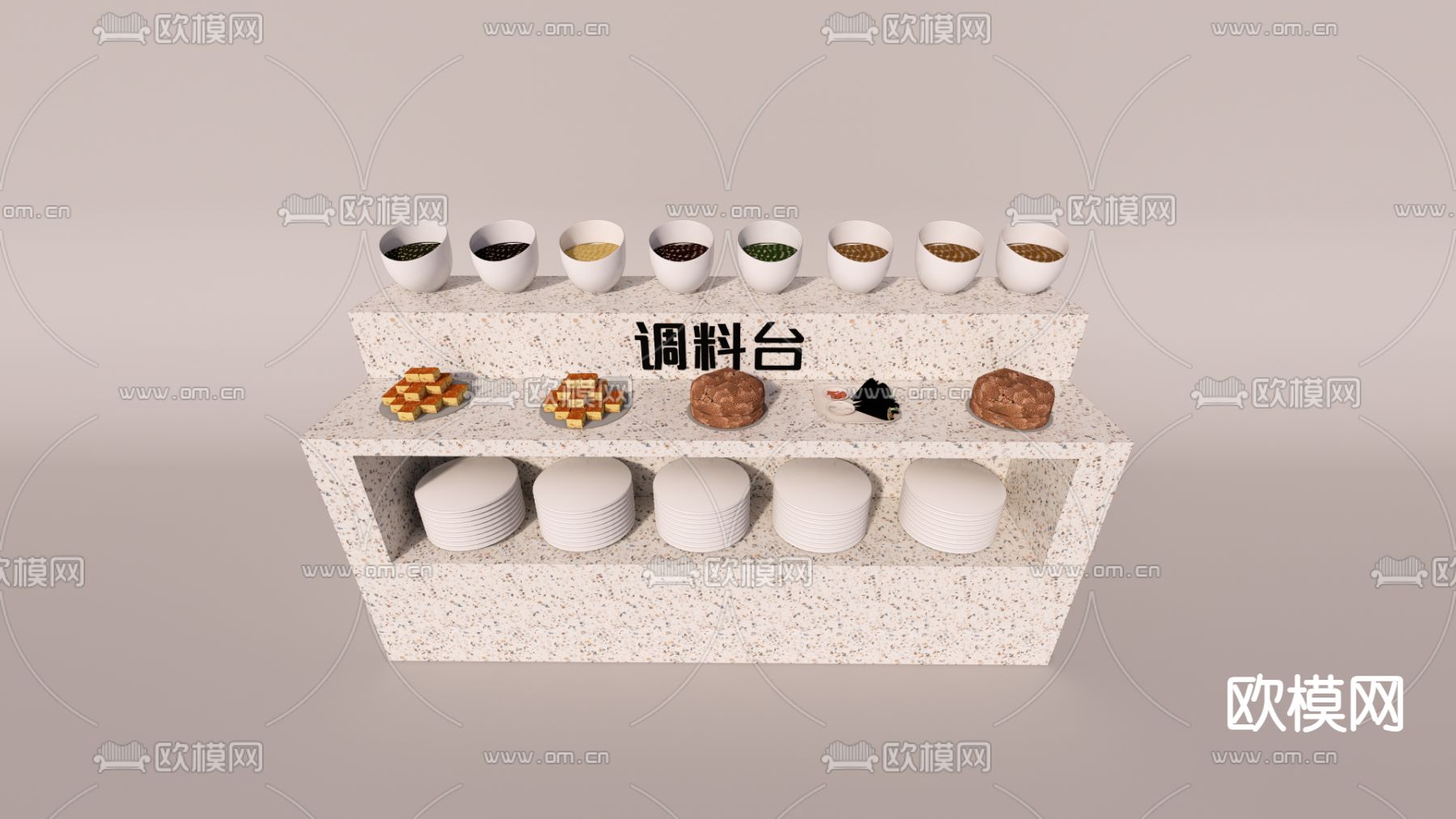 调料台 调味品su模型下载（渲染图1）