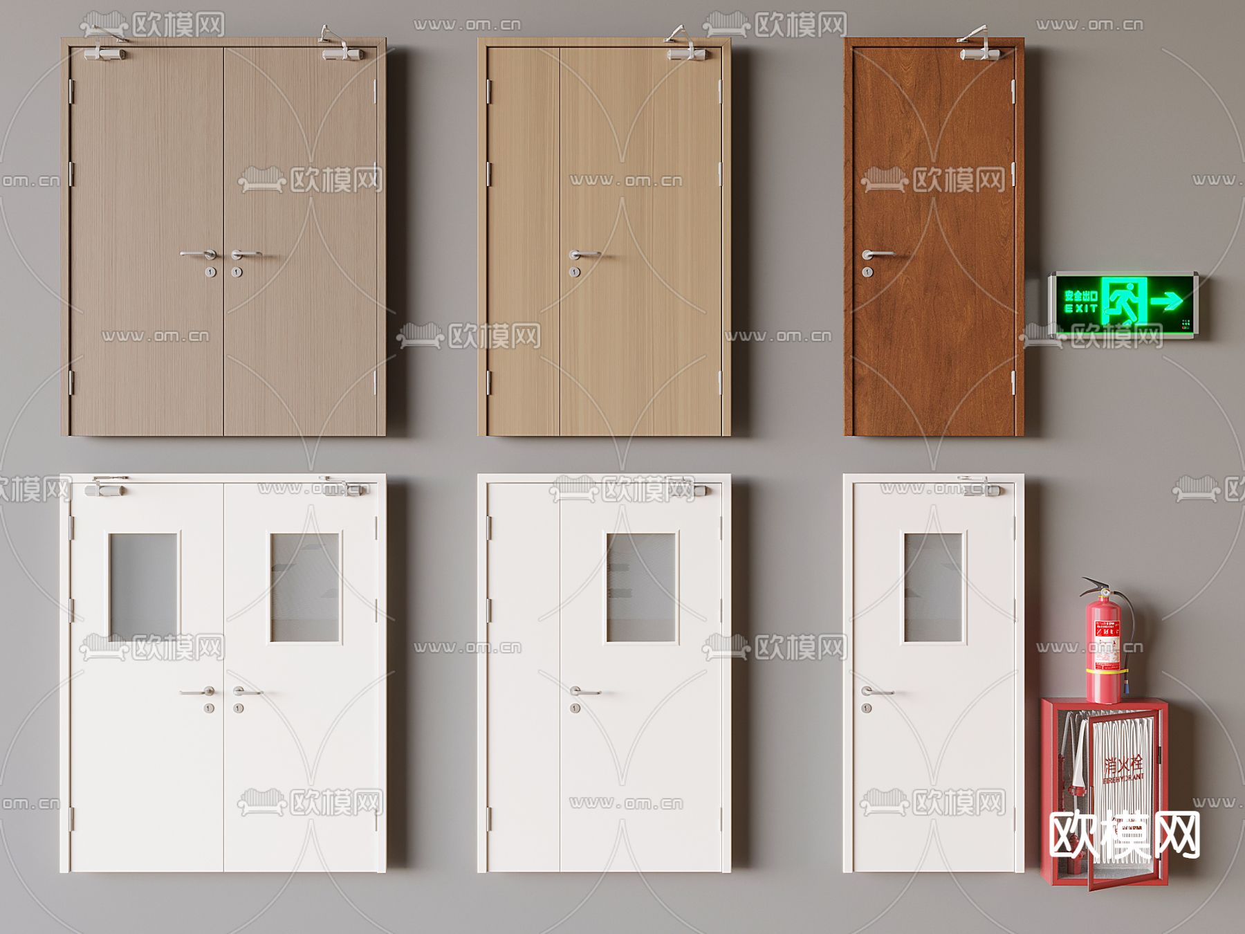 现代消防门 消火栓 灭火器su模型下载（渲染图2）