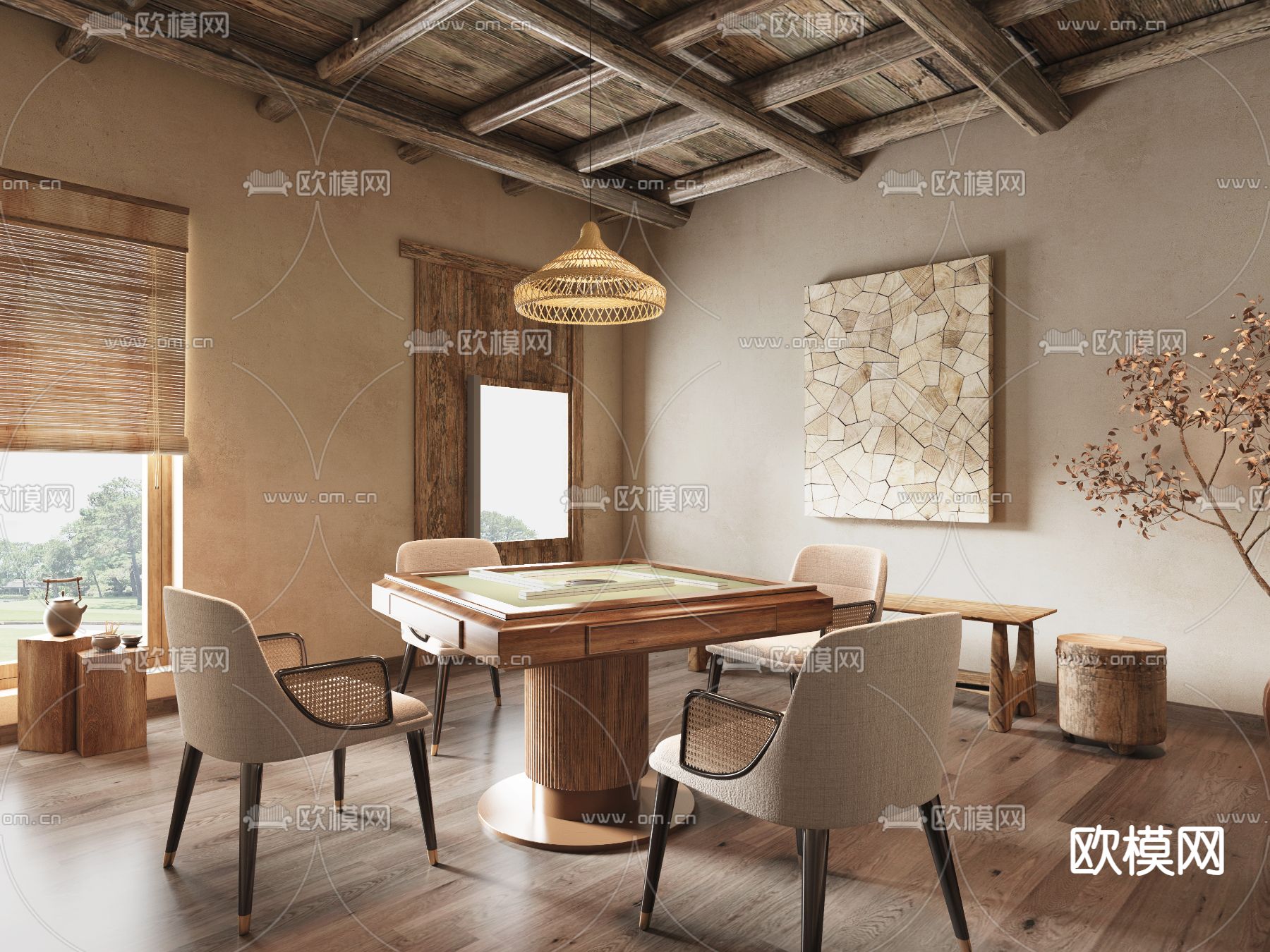侘寂棋牌室su模型下载（渲染图3）