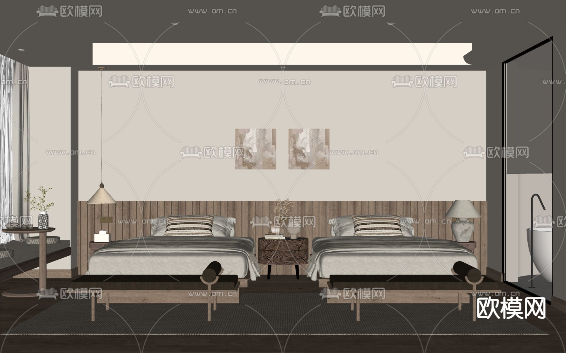 侘寂民宿 客房su模型下载（渲染图2）