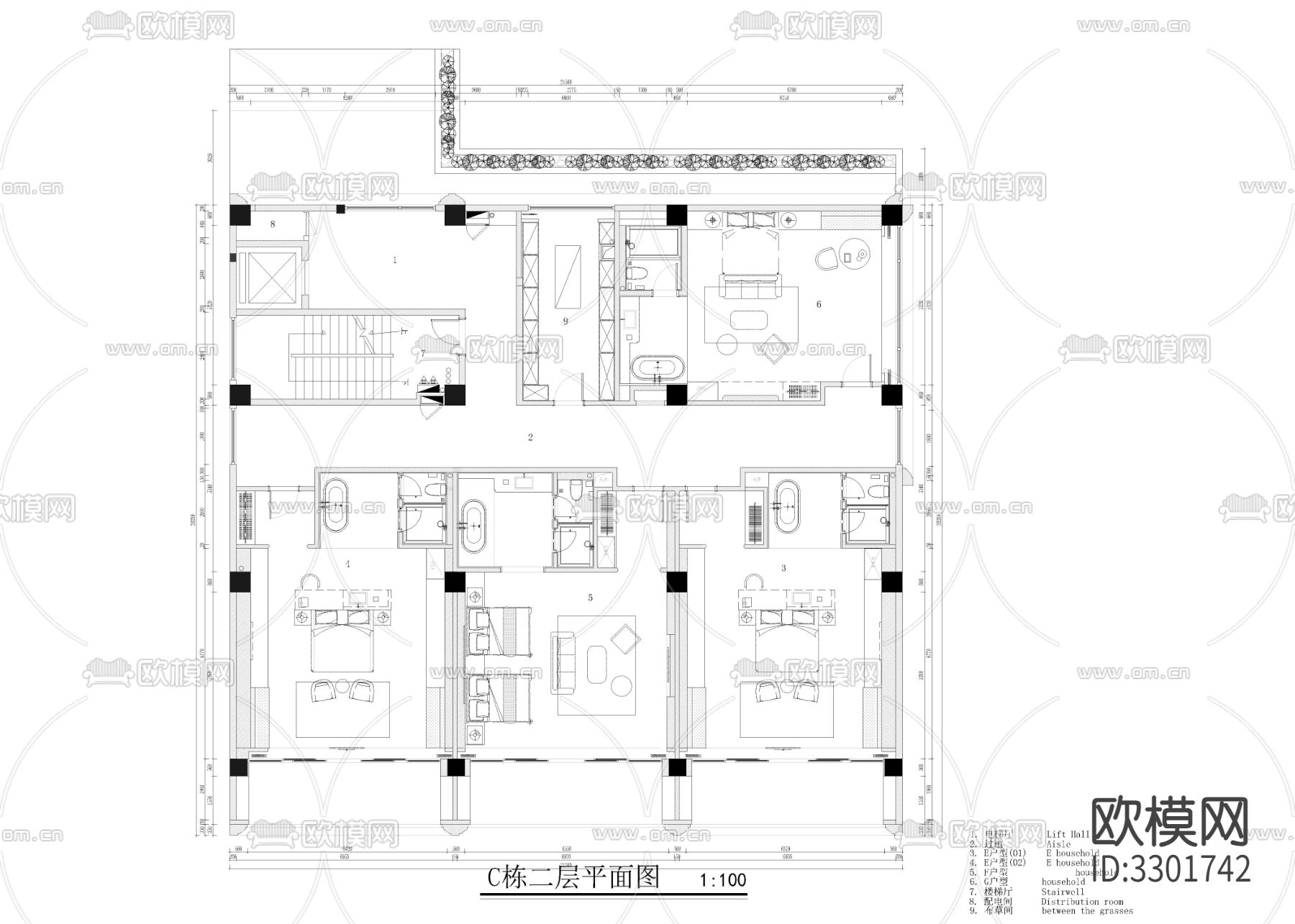 高端民宿酒店cad施工图下载（渲染图3）