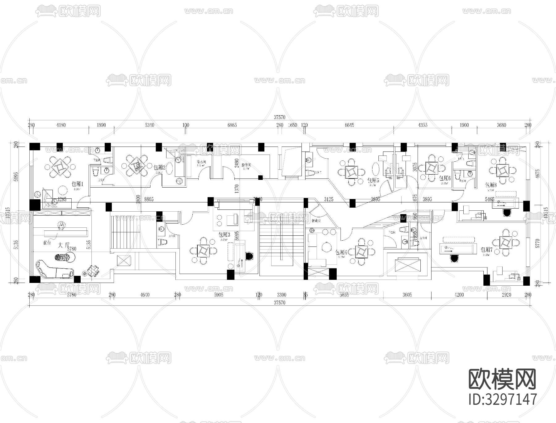 10套棋牌室cad平面图下载（渲染图5）