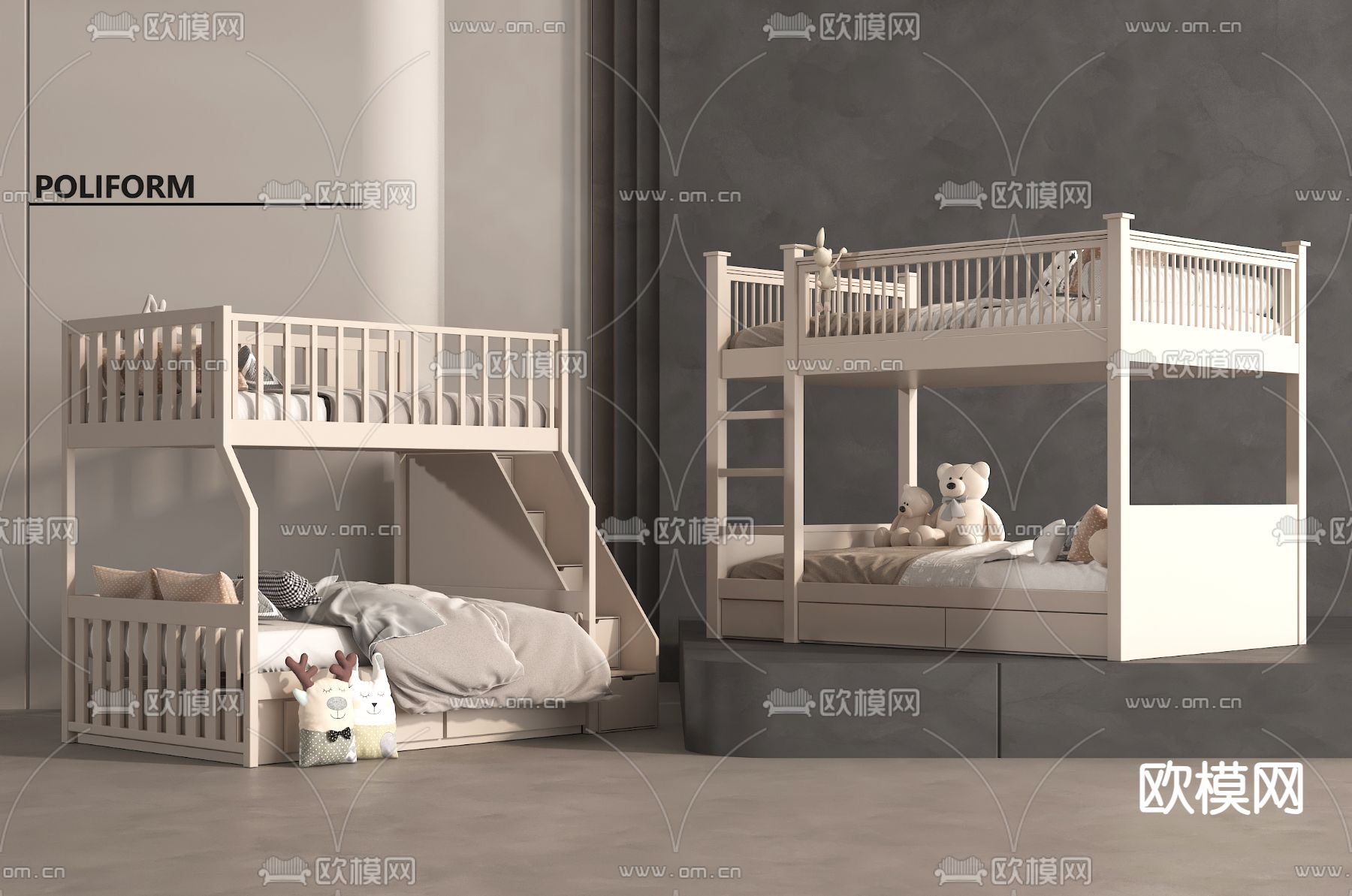 现代高低床 上下床3d模型下载