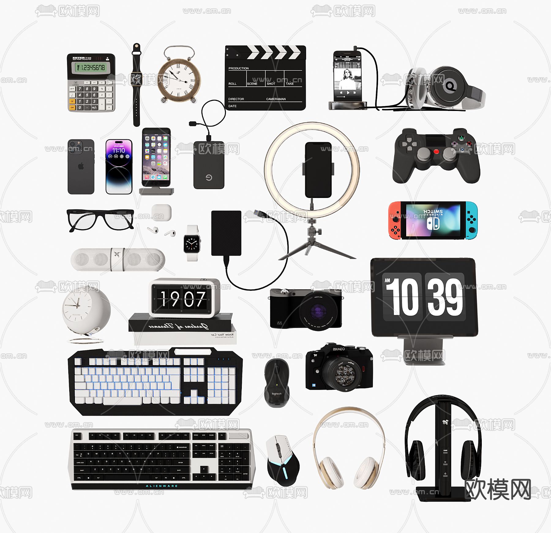 办公用品 电脑 台灯 笔筒3d模型下载