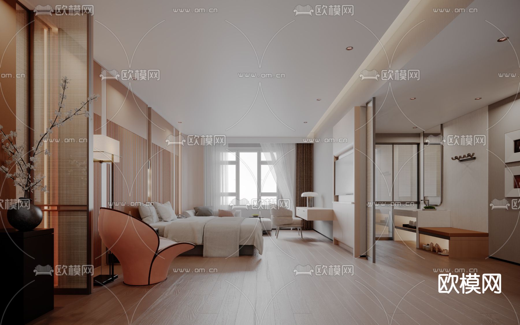 现代酒店客房 大床房3d模型下载