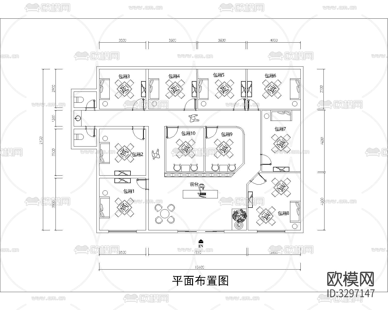 10套棋牌室cad平面图下载（渲染图3）