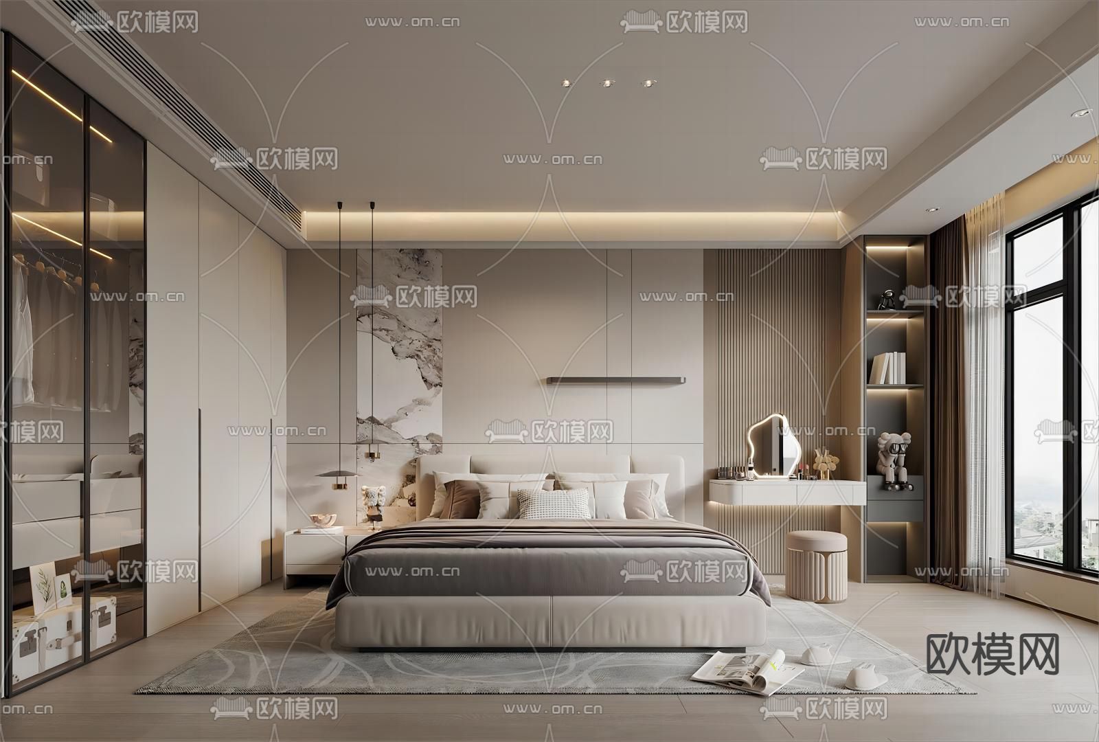 现代卧室 主人房3d模型下载