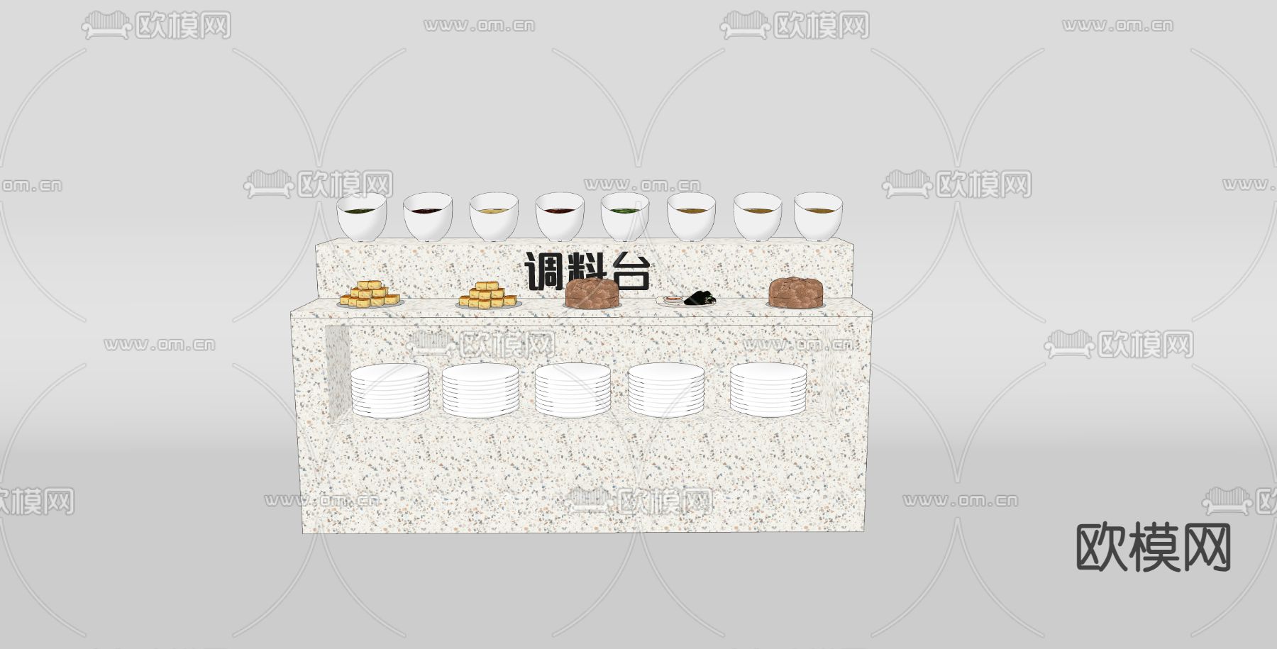 调料台 调味品su模型下载（渲染图2）