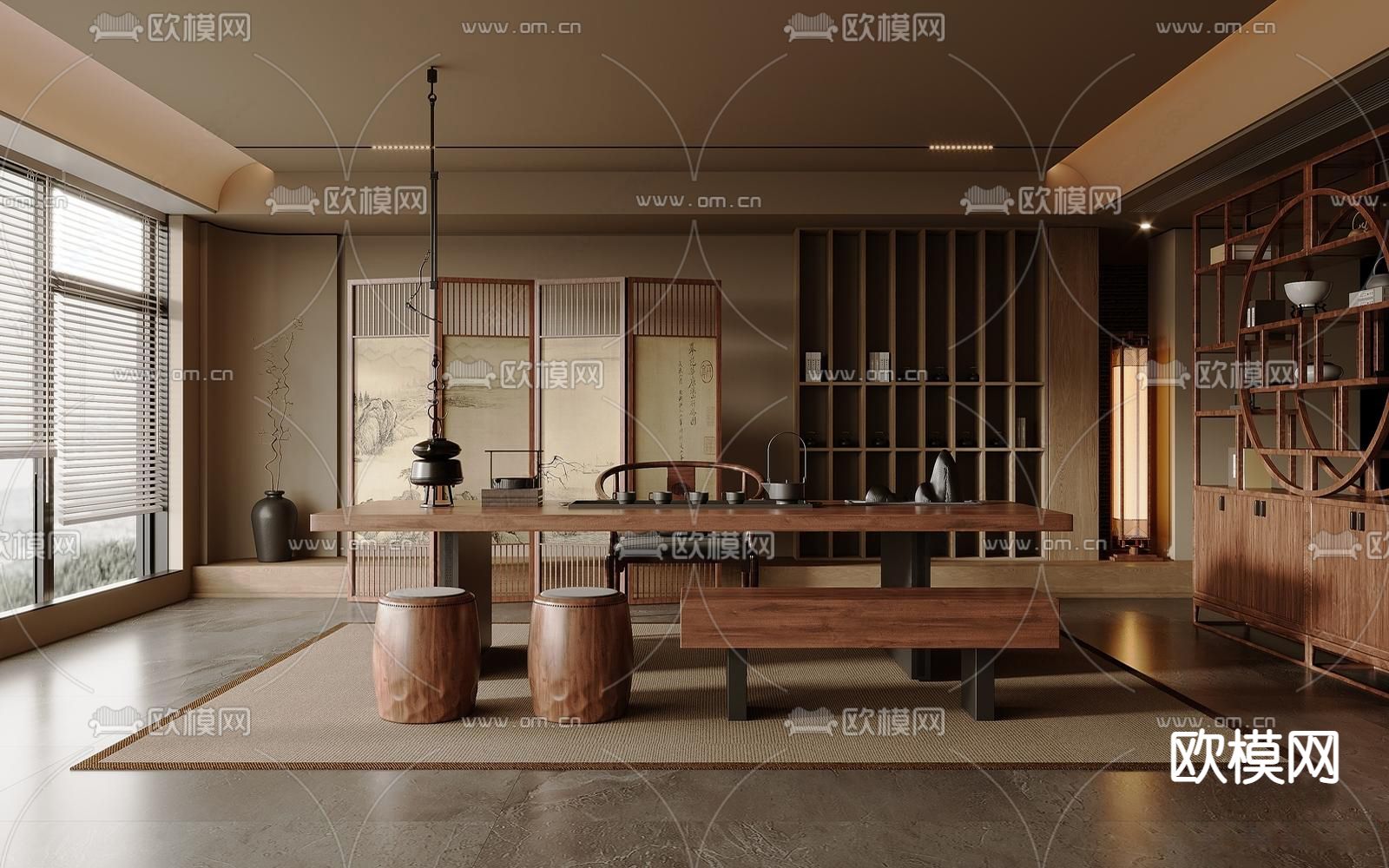 新中式茶室3d模型下载