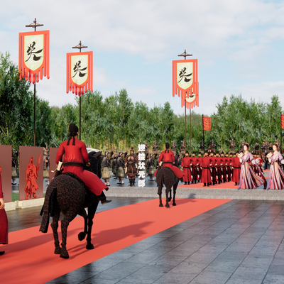  新中式广场入关仪式 祭祀仪式 送行仪式 状元回府 古代战场su模型 