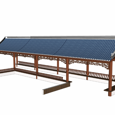  连廊 回廊 古亭 古建筑 攒尖顶 琉璃顶su模型 