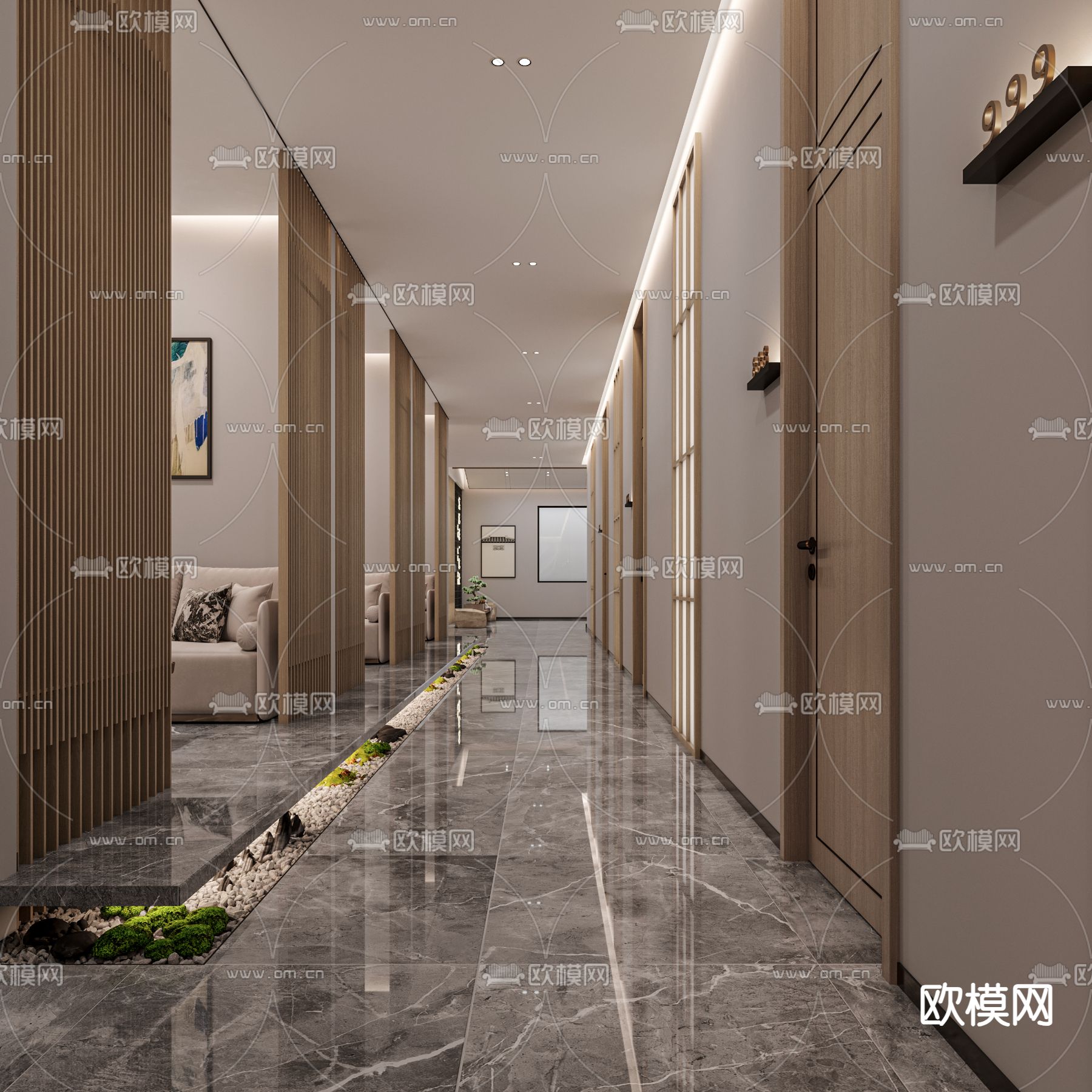 新中式茶馆 茶楼大厅3d模型下载（渲染图2）