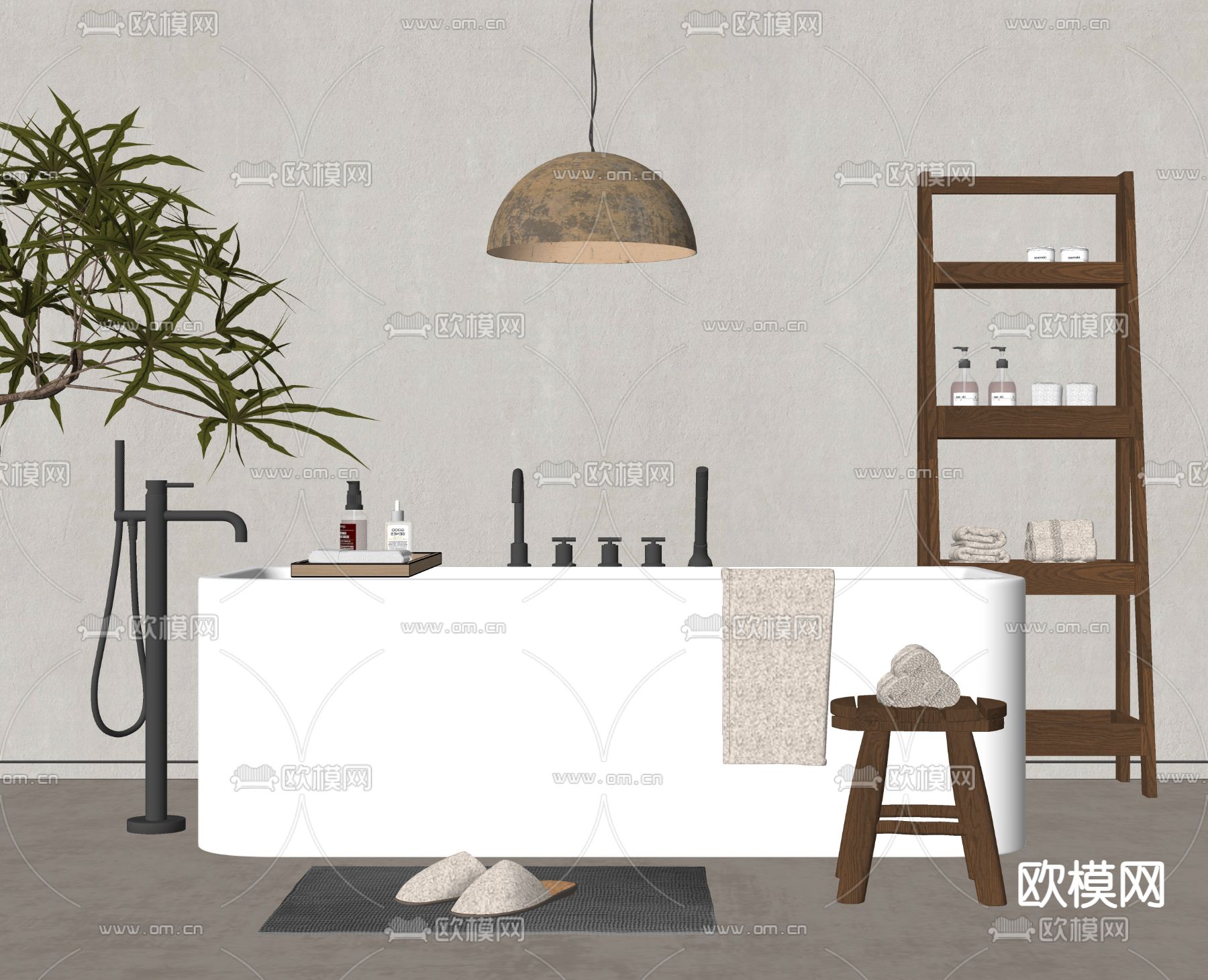 浴缸 水龙头 毛巾架su模型