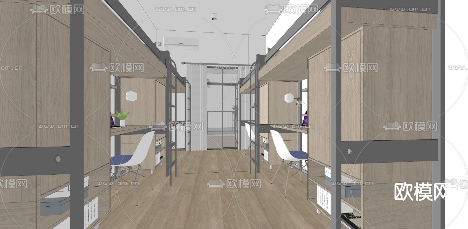 现代宿舍四人间su模型下载