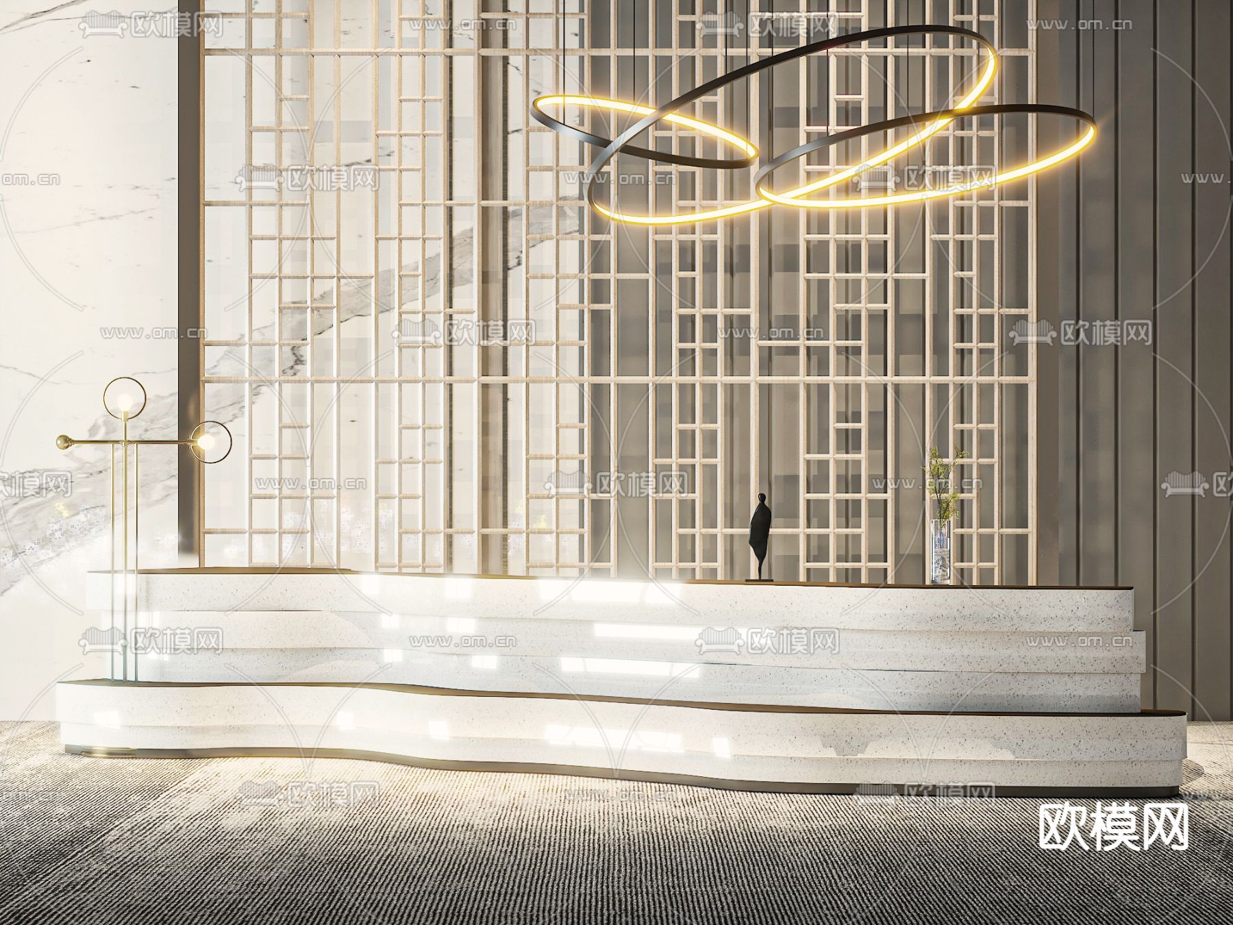 轻奢前台 接待台3d模型下载