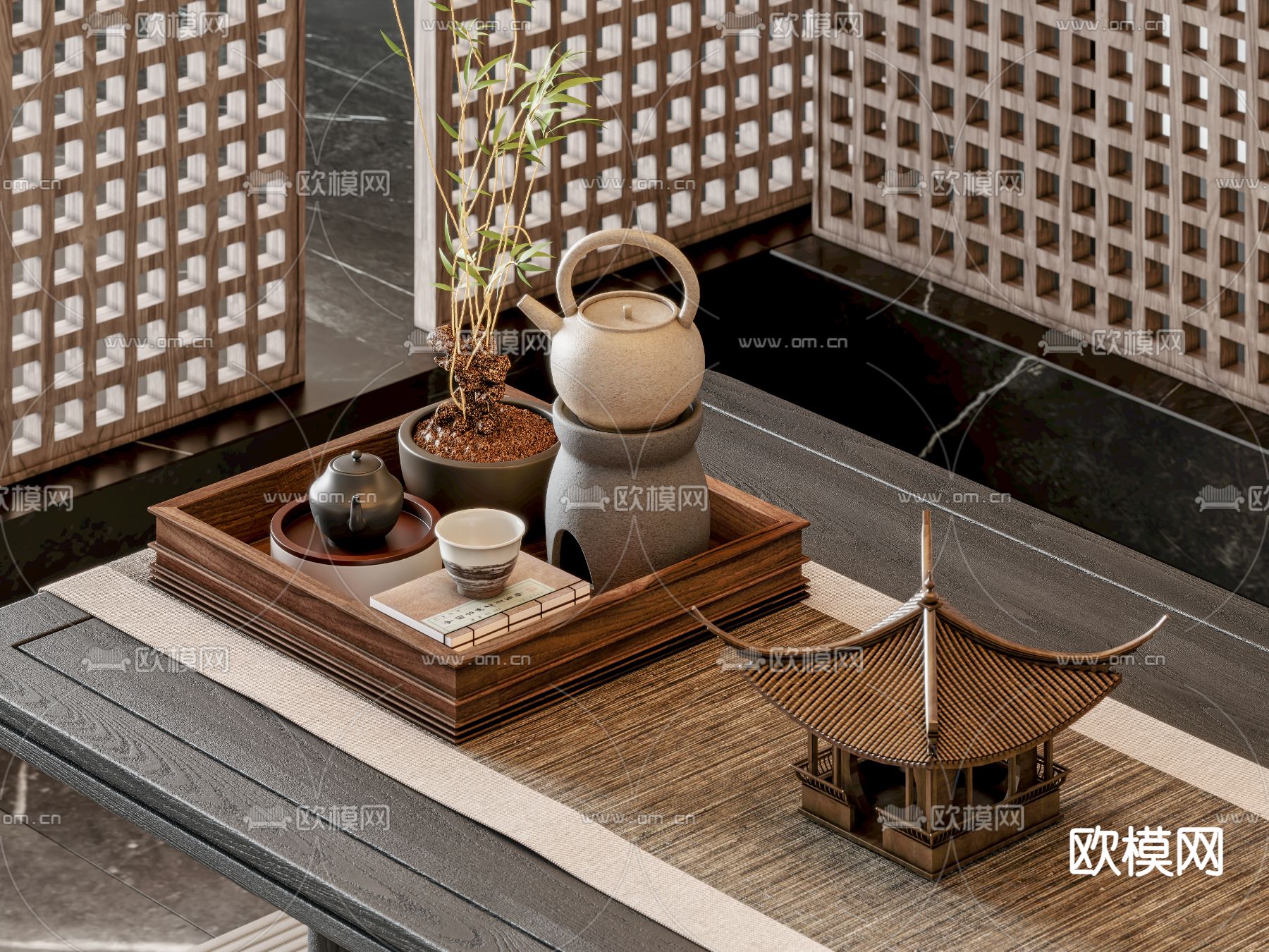 新中式茶具3d模型下载