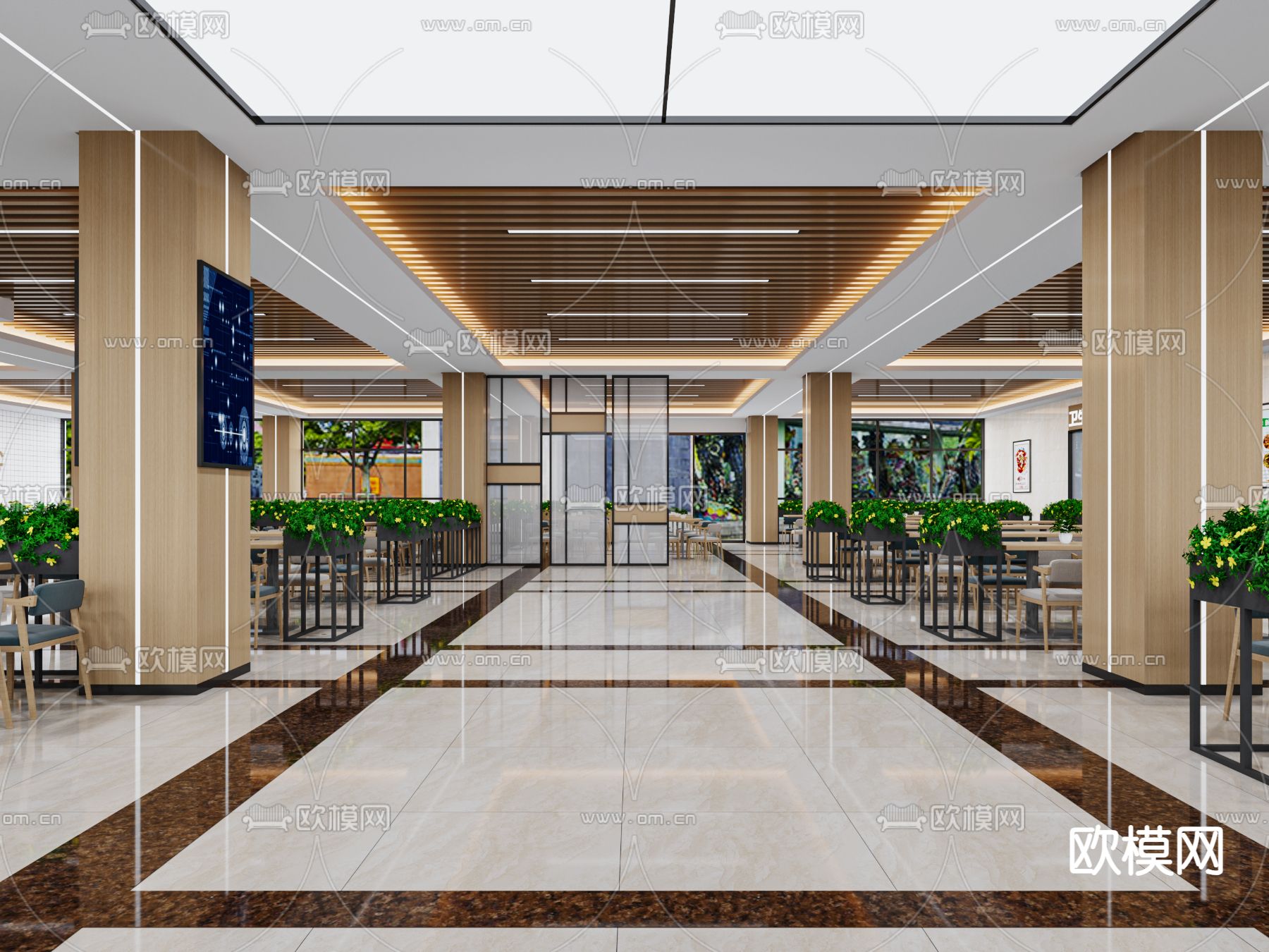 员工餐厅 职工食堂3d模型下载（渲染图2）