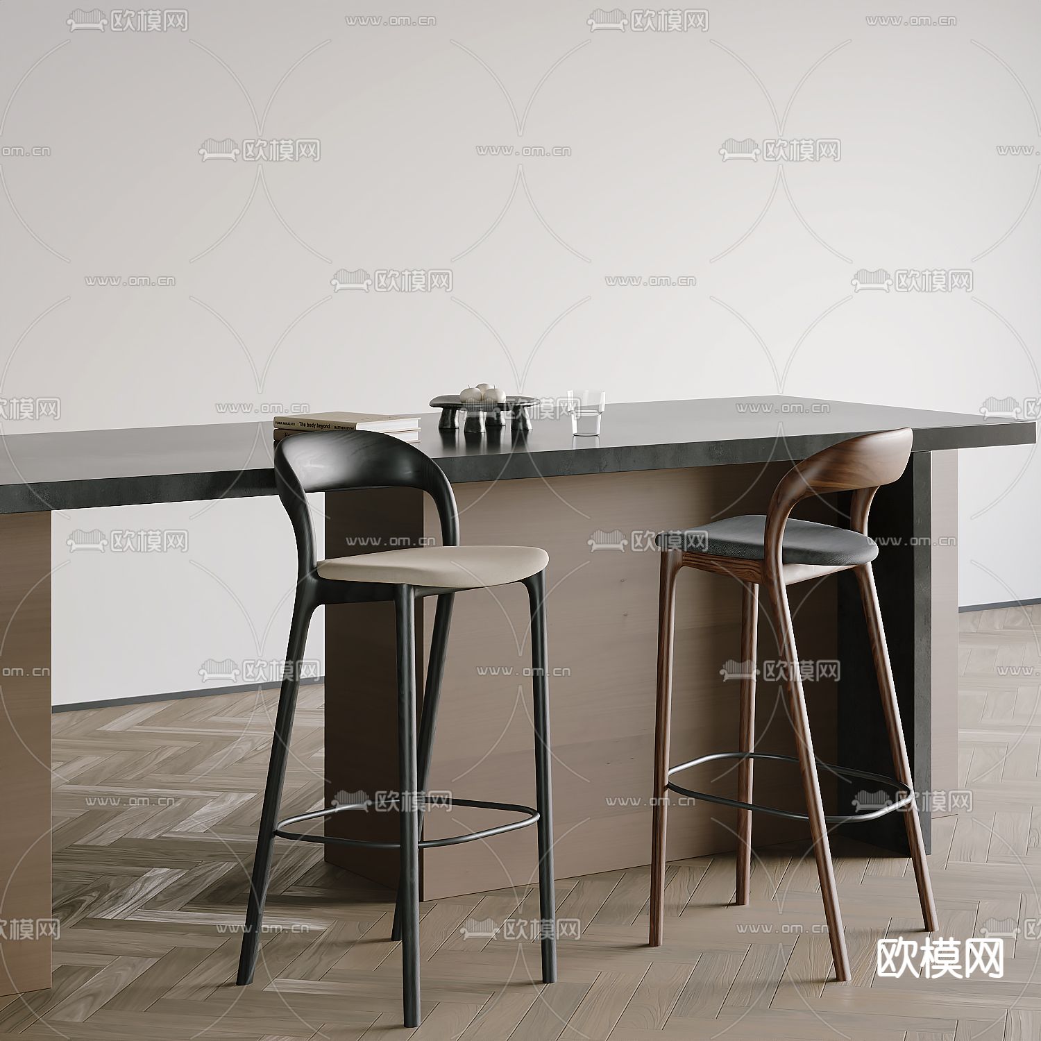 中古风吧椅su模型下载（渲染图2）